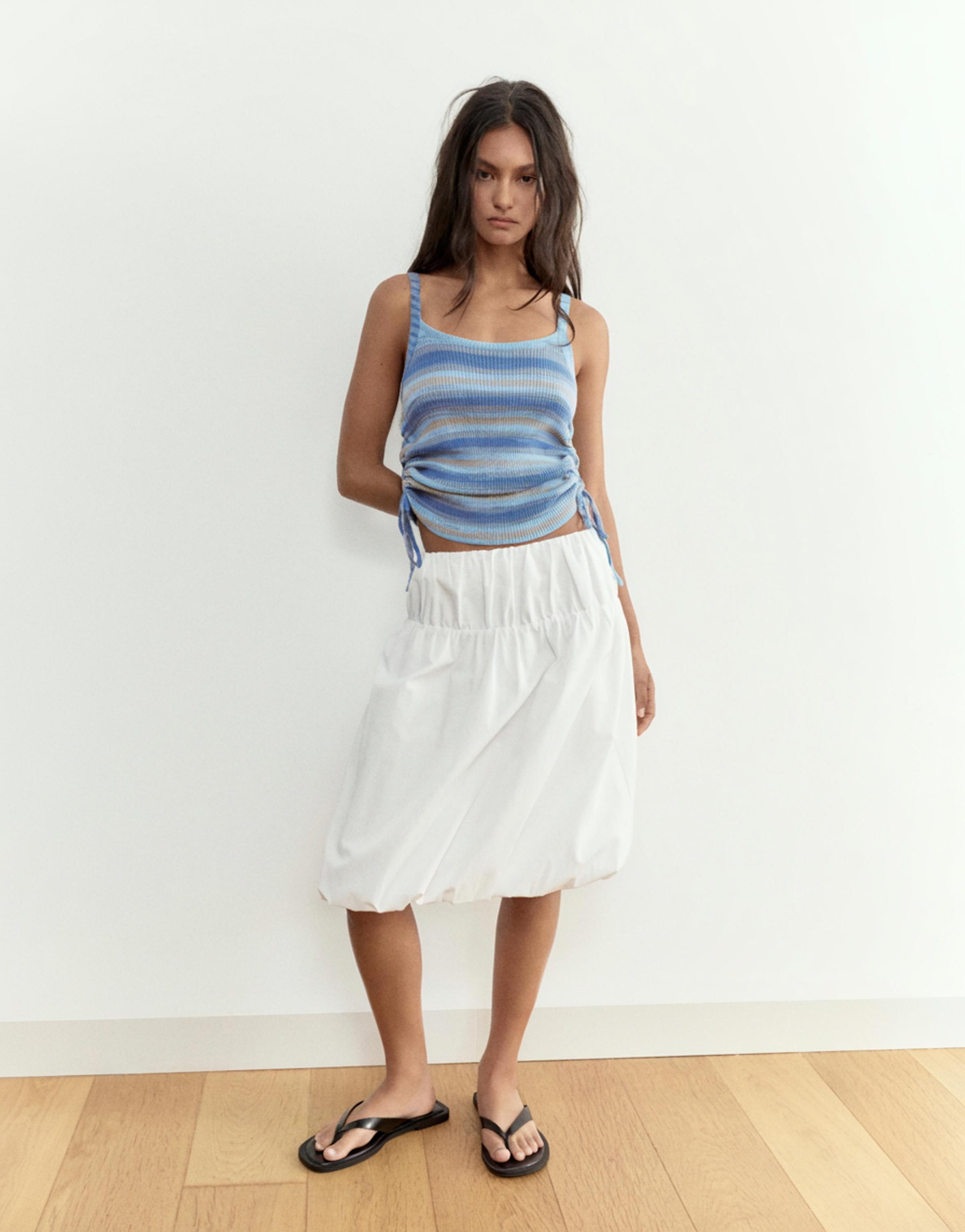 Gathered knit strappy top — Blue