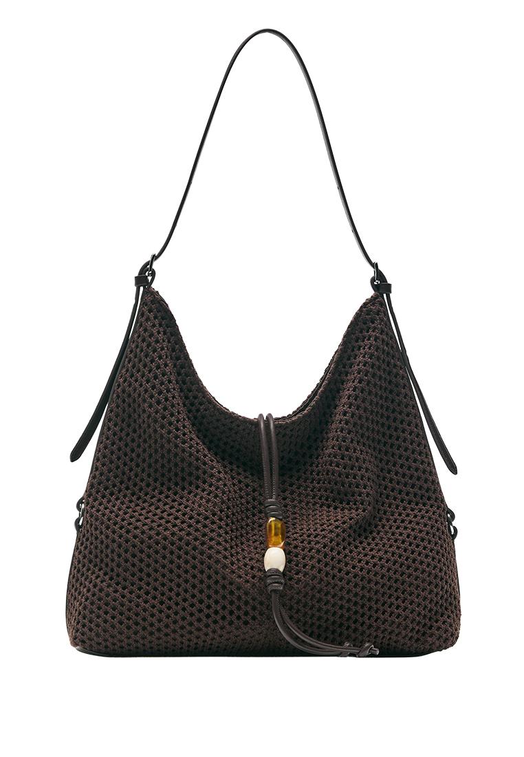 Embellished mesh tote bag — Brown