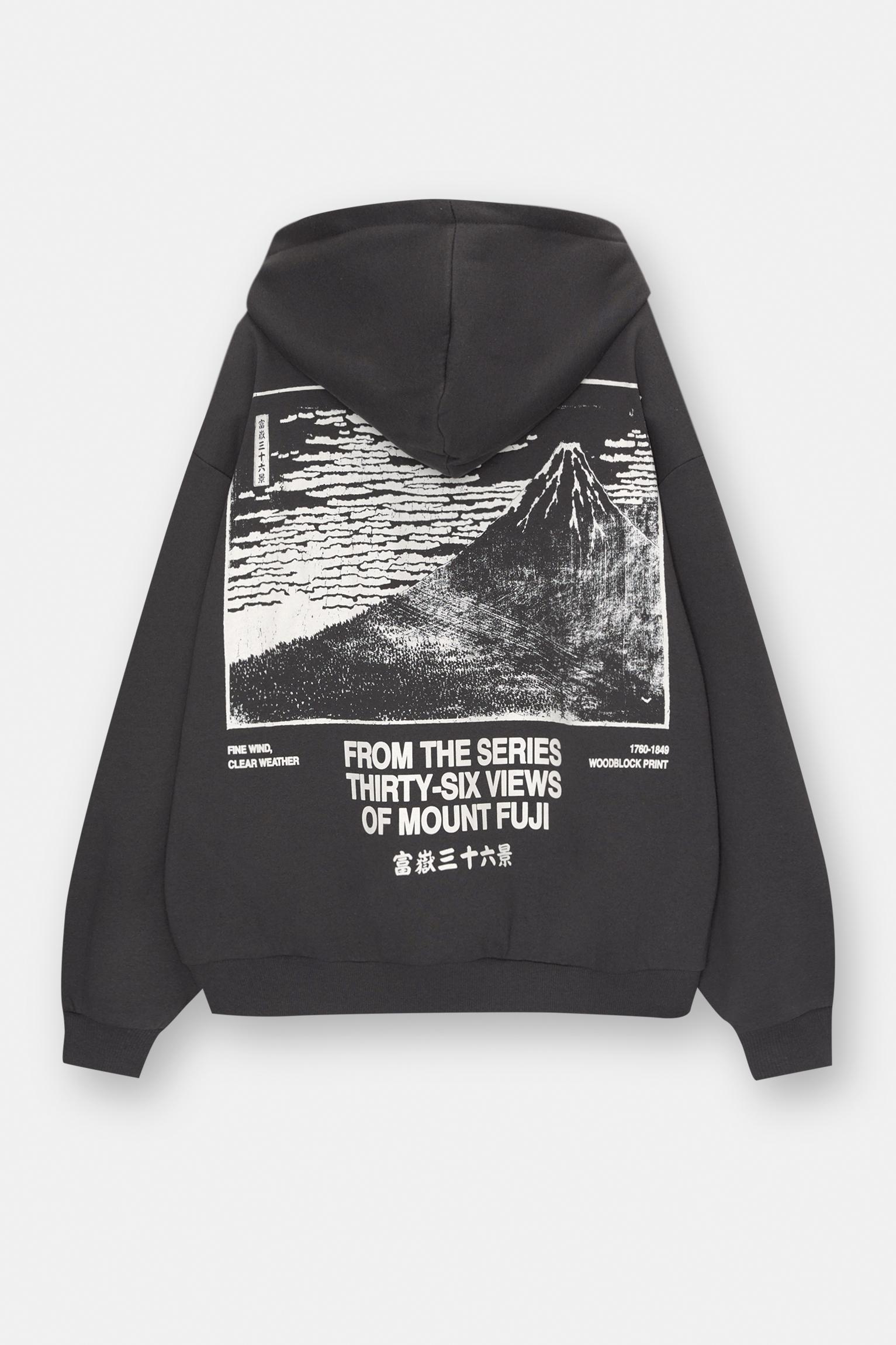 Fuji Dağı baskılı kapüşonlu sweatshirt_3