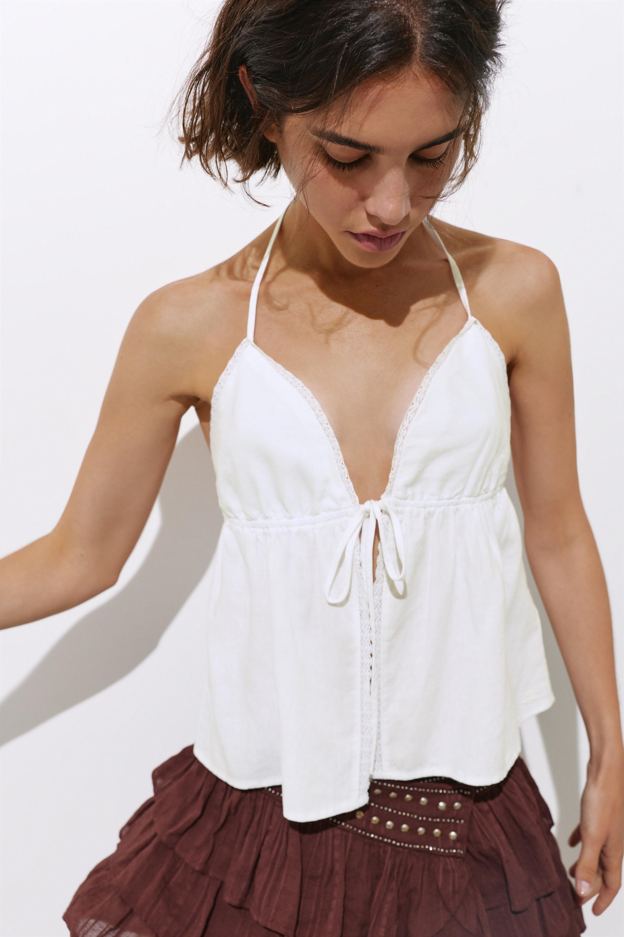 Linen blend halter top — White