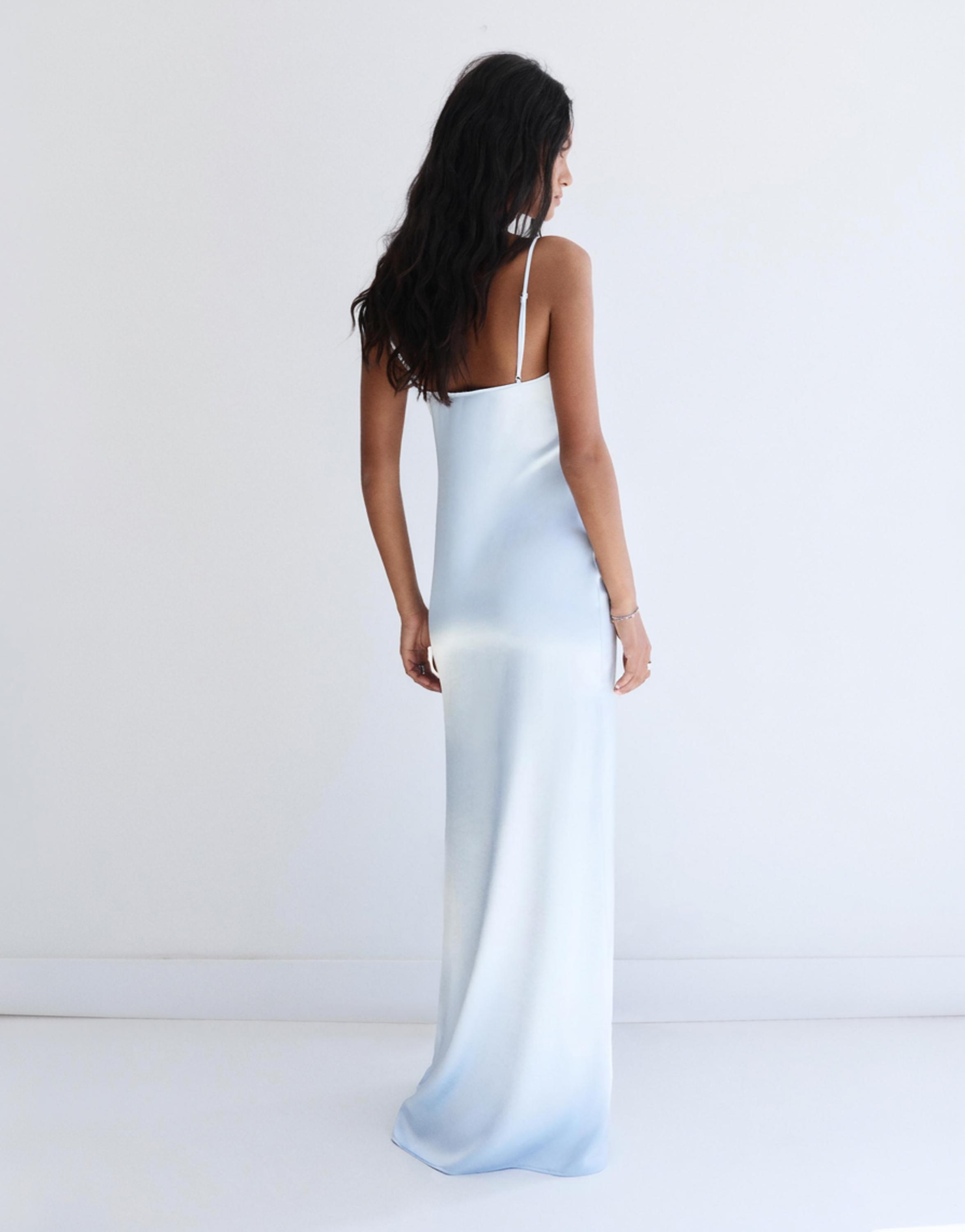 Satin strappy midi dress — Sky blue
