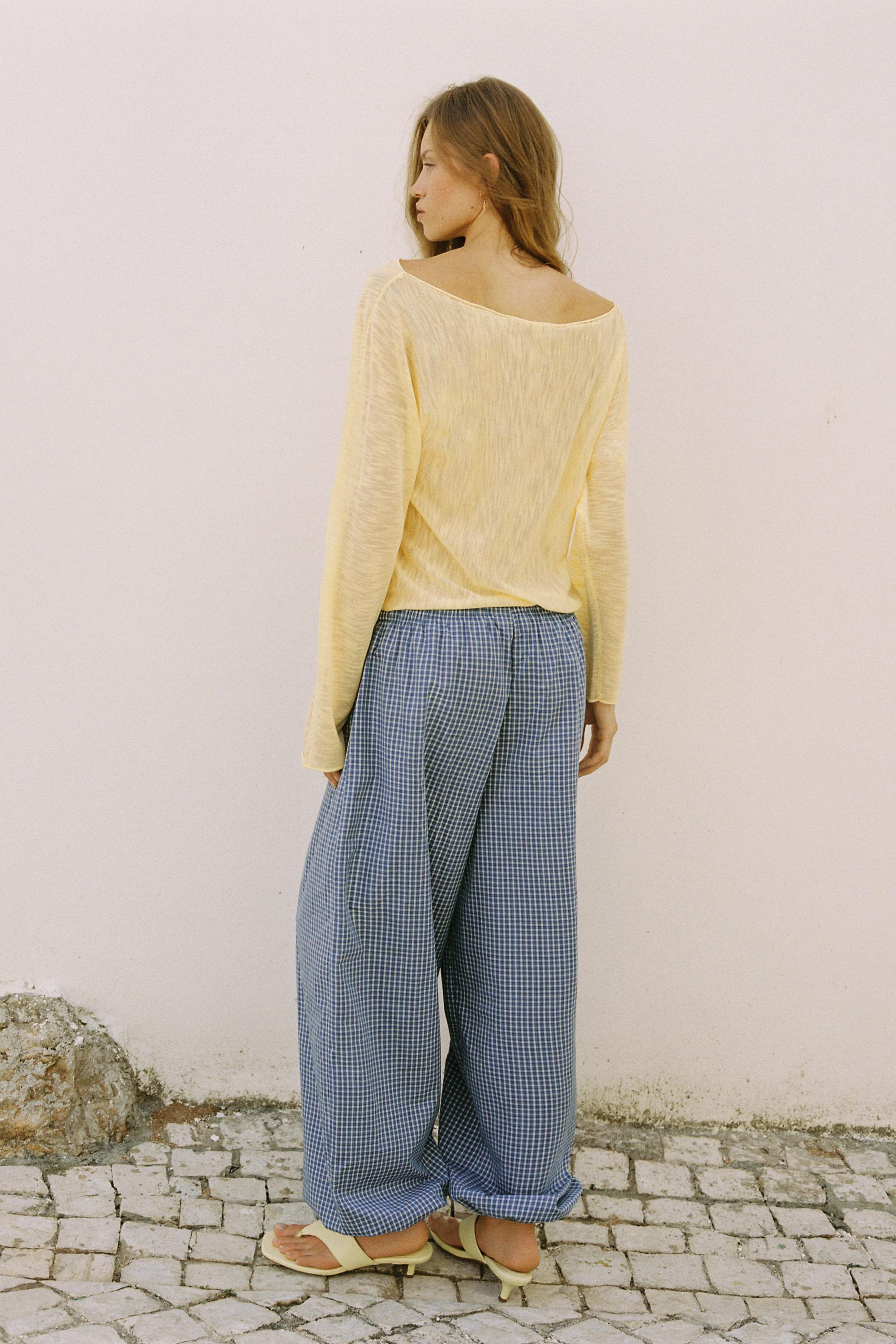 Check sarouel trousers — Medium blue