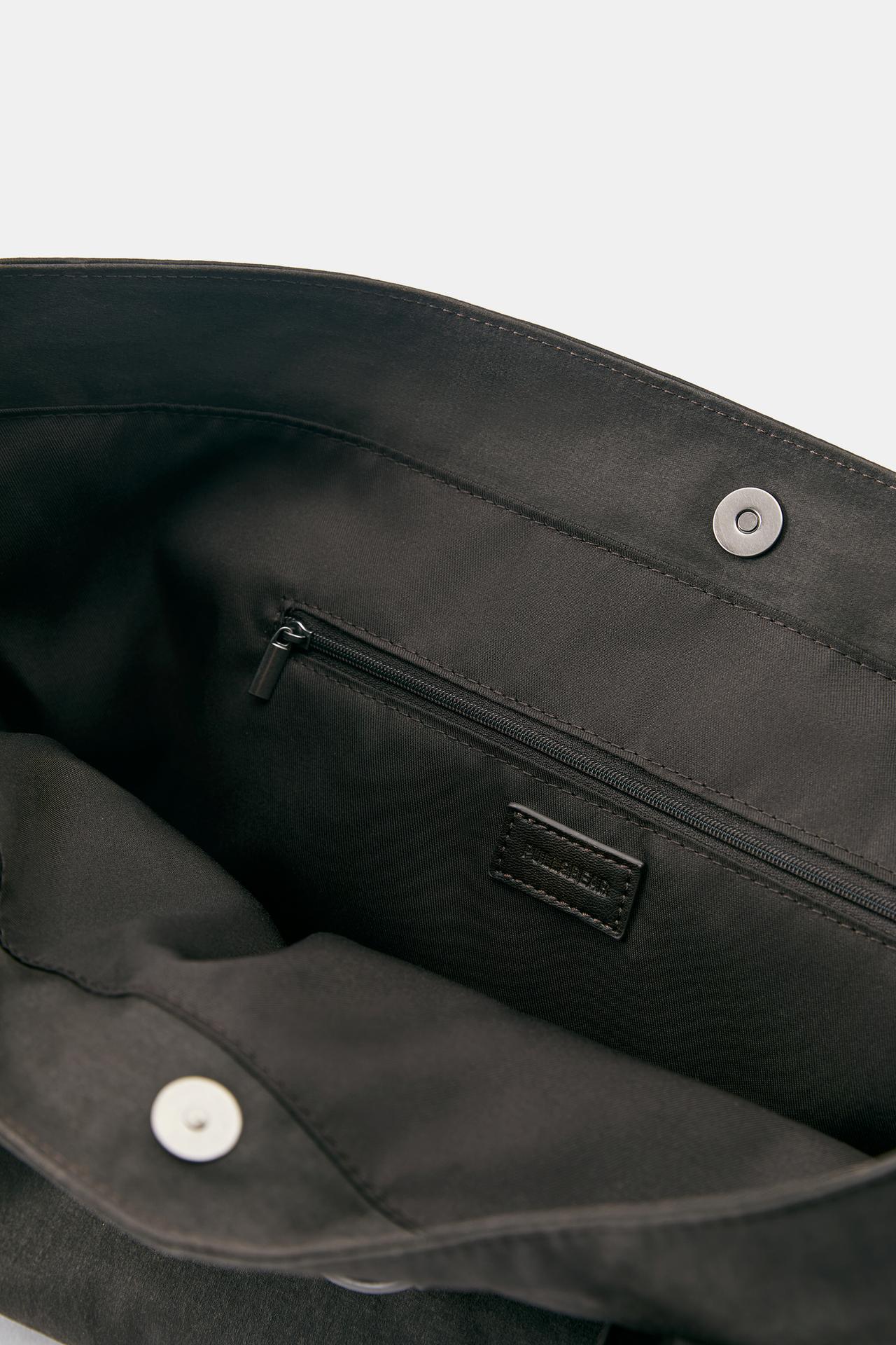 Suede buckle-detail shopper tote — Brown