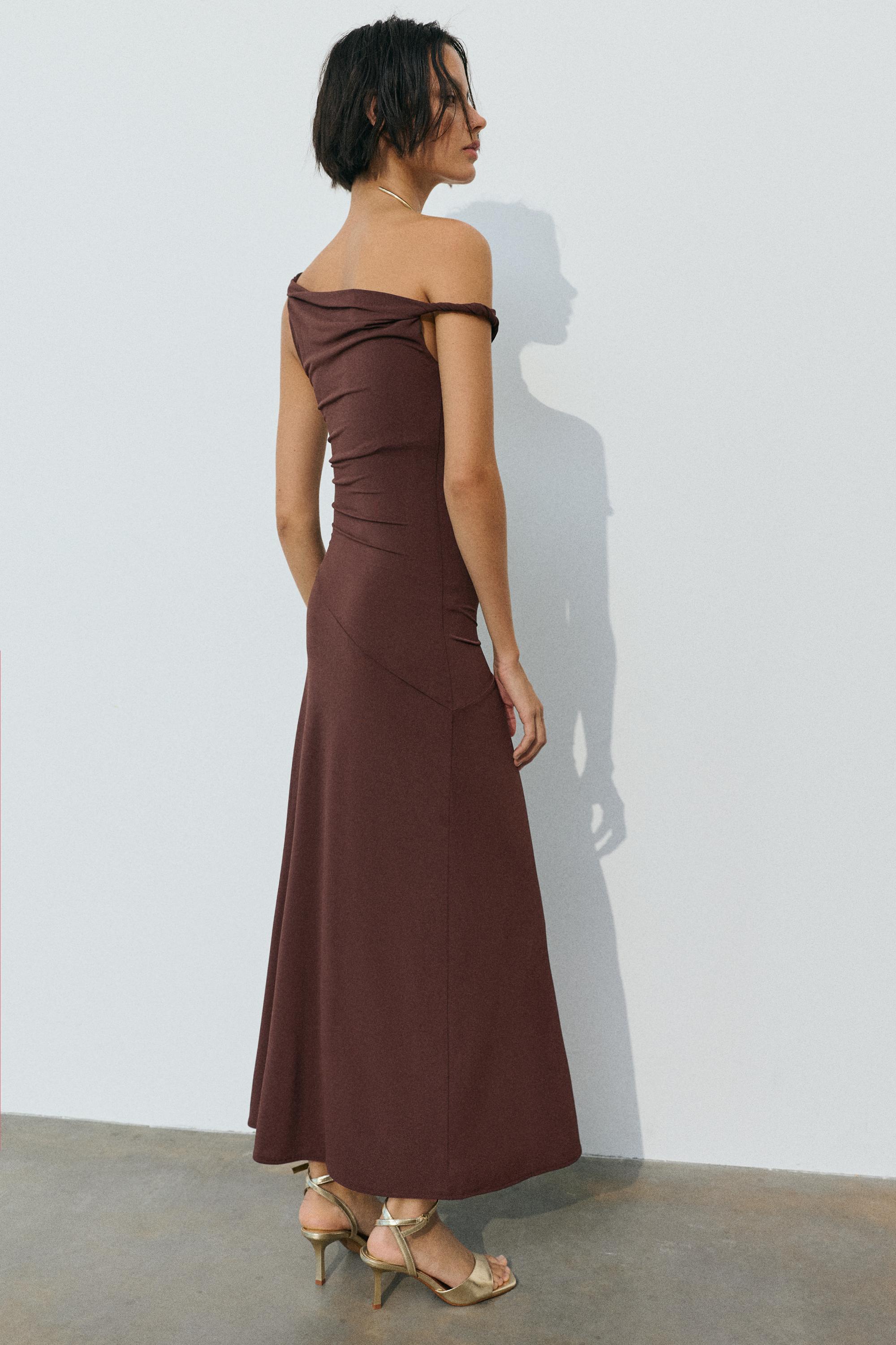 Asymmetric midi dress — Brown