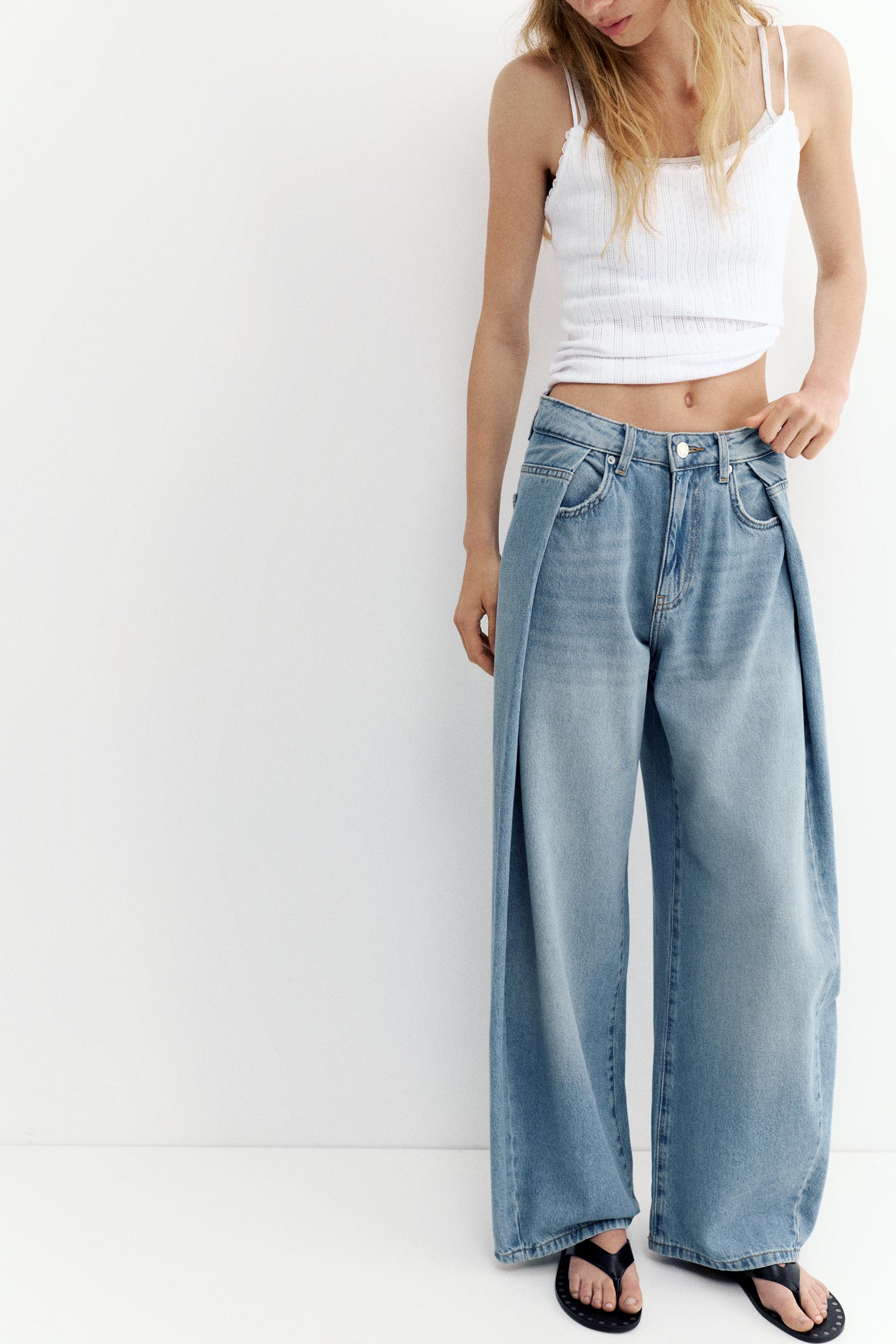 Pleated balloon fit baggy jeans — Pale blue