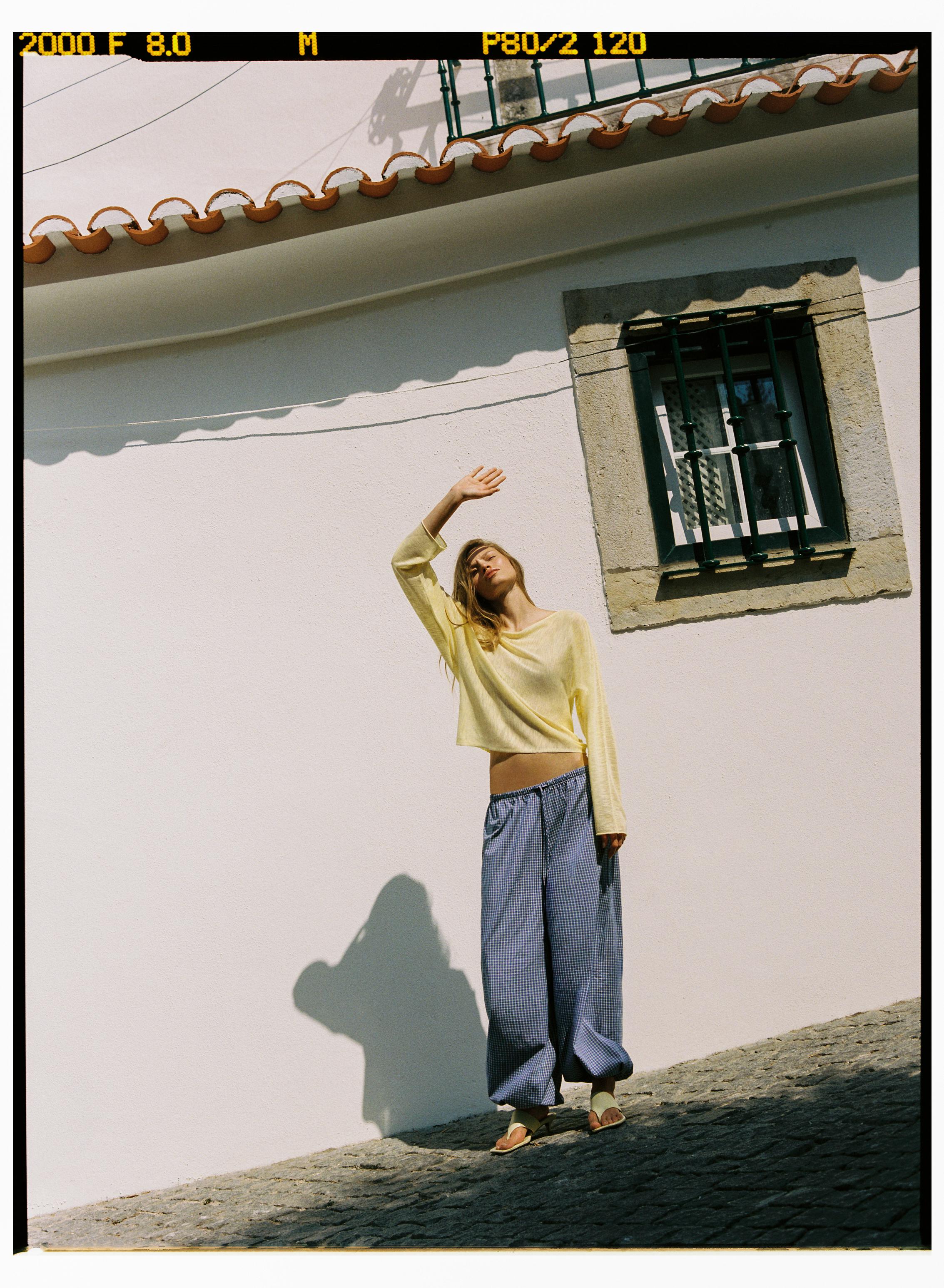 Check sarouel trousers — Medium blue