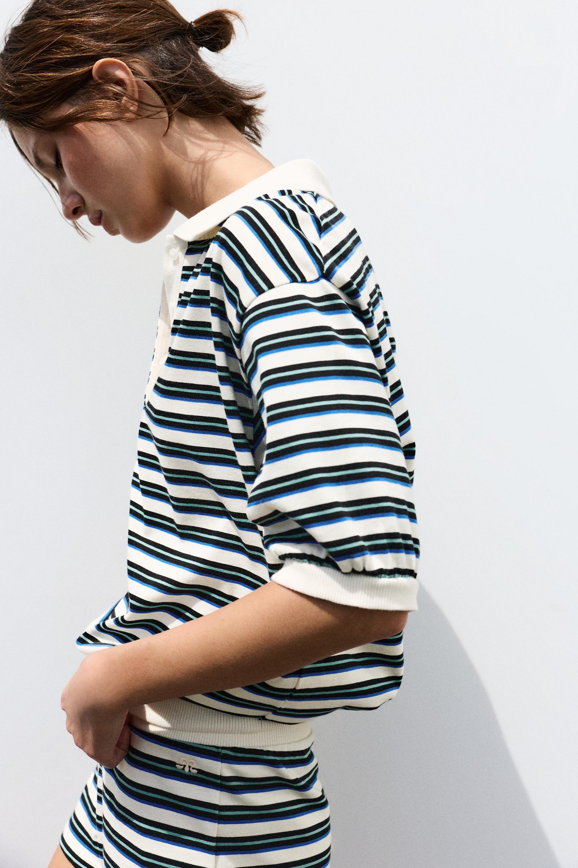Striped polo shirt — Ecru