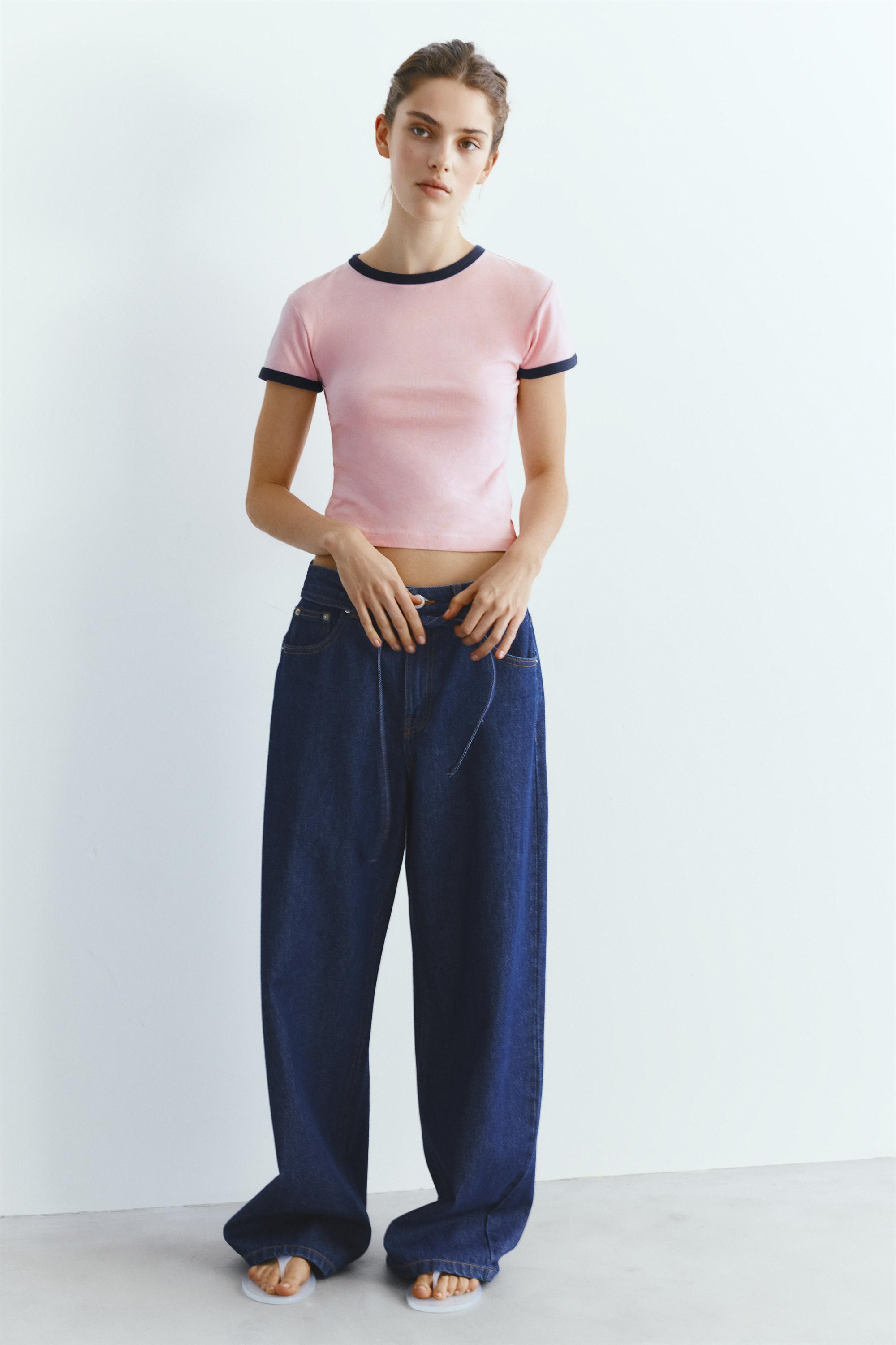 Short sleeve ribbed T-shirt — Pink