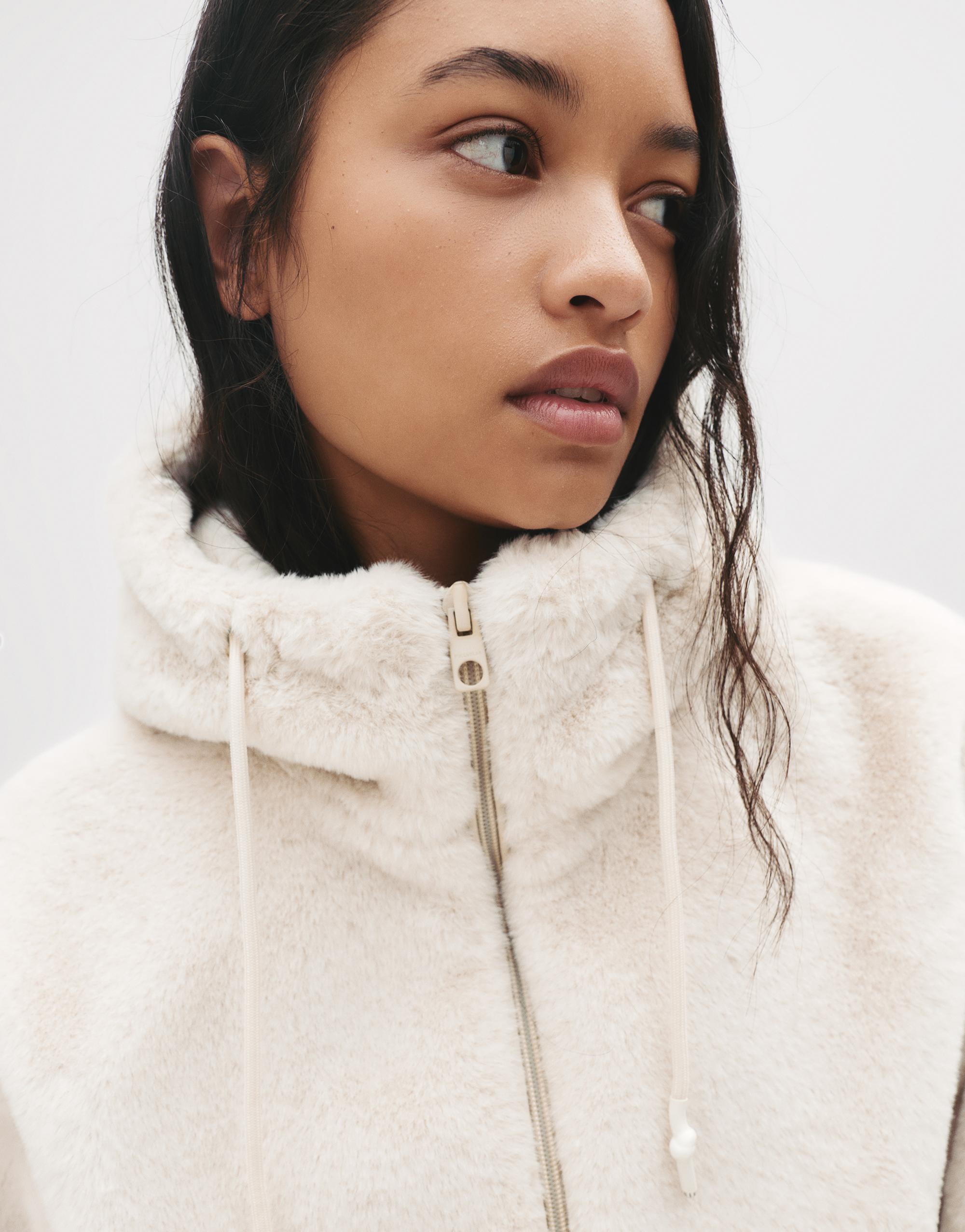 Kapüşonlu suni kürk ceket - Görsel 35