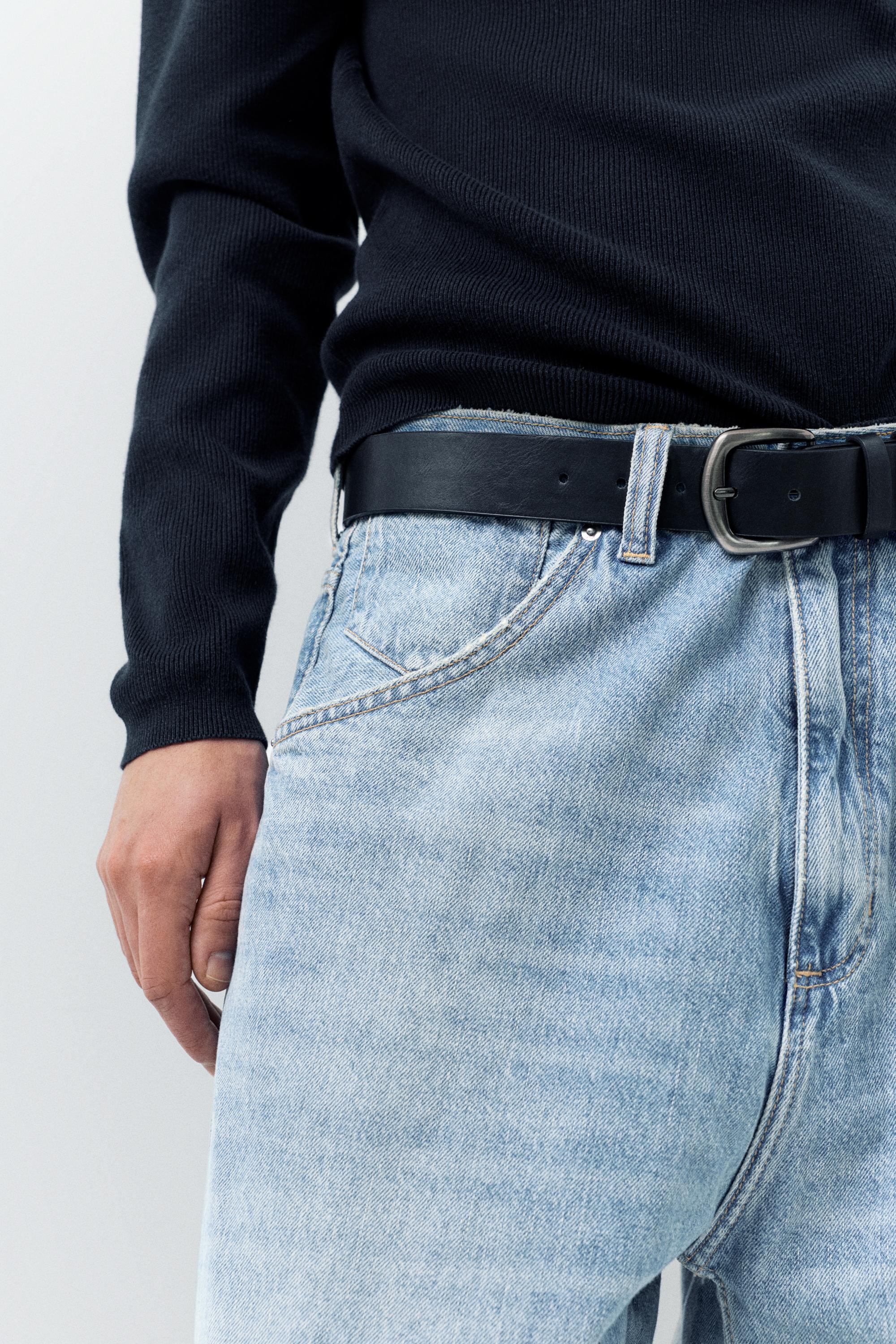 Embroidered super baggy jeans — Medium blue