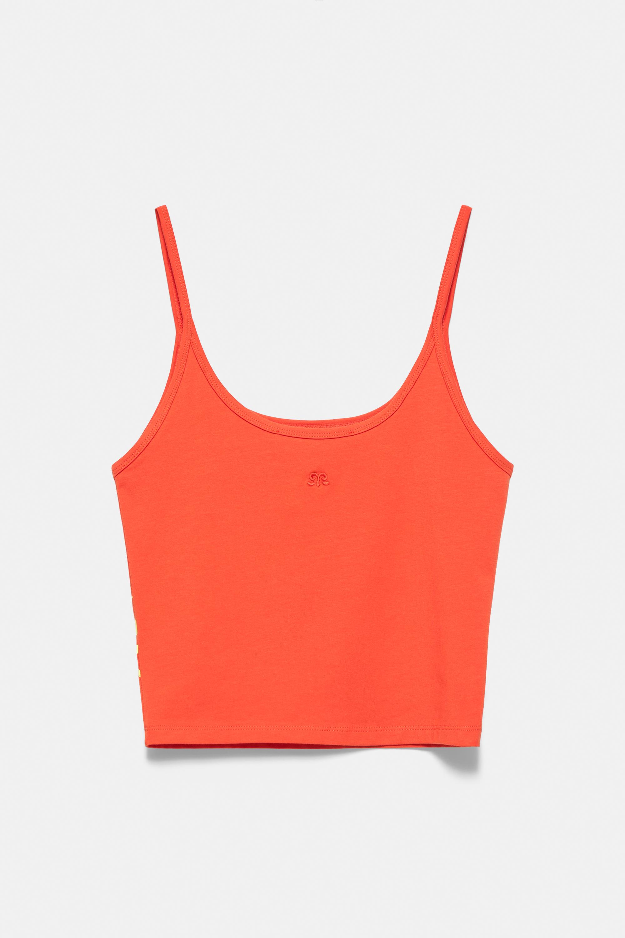 Orange sun graphic top — Red