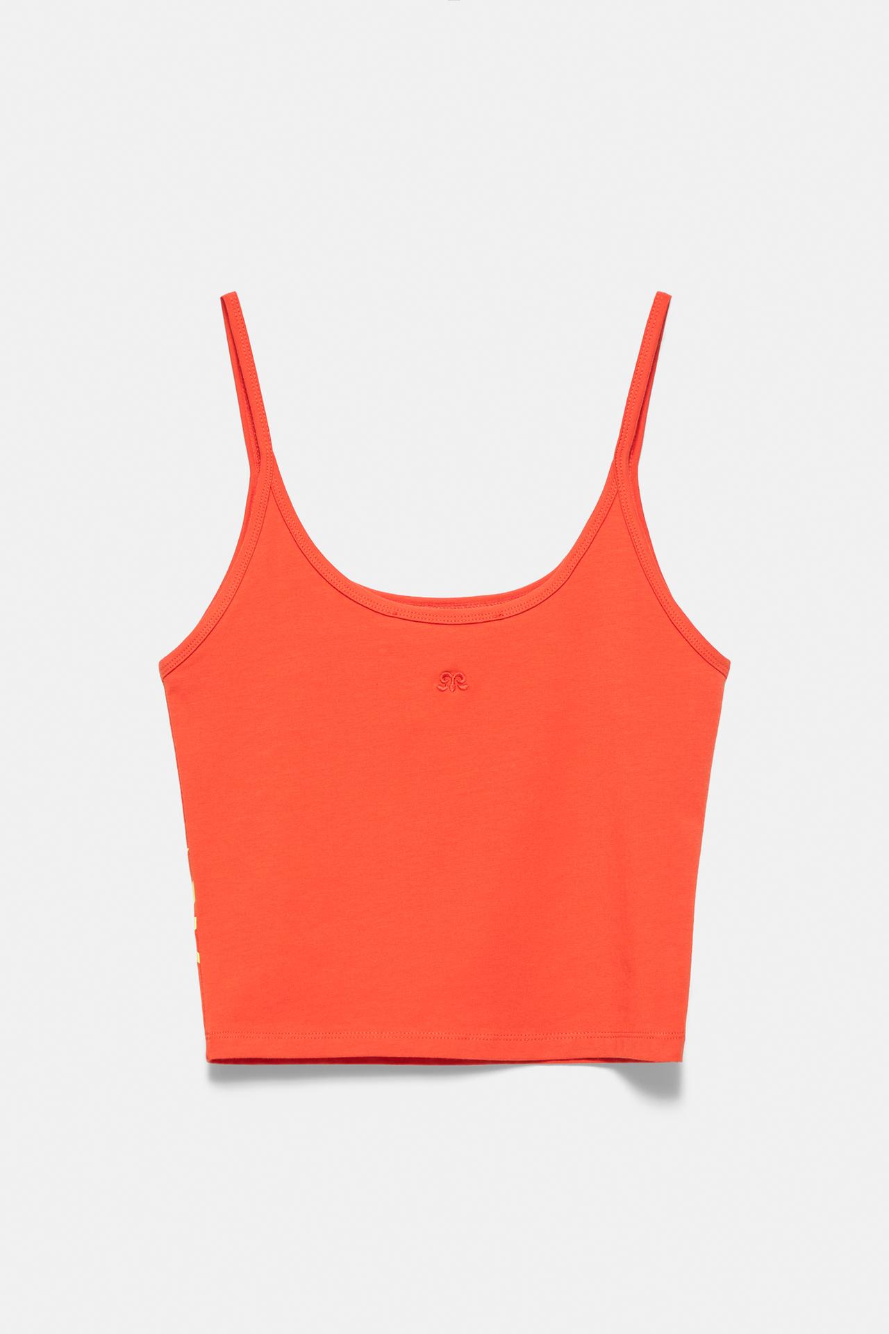 Orange sun graphic top — Red
