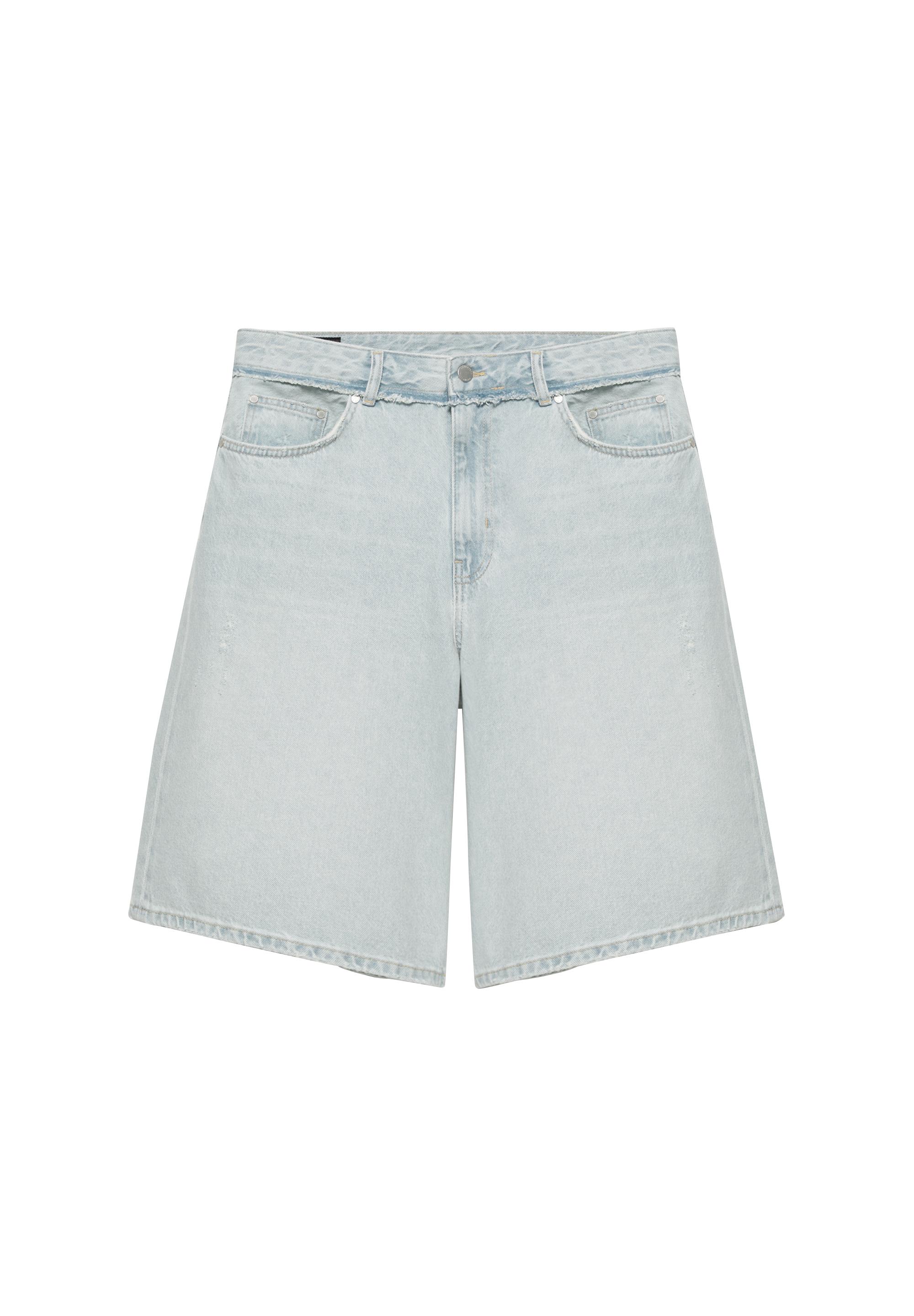 Wide-leg denim Bermuda shorts — Pale indigo
