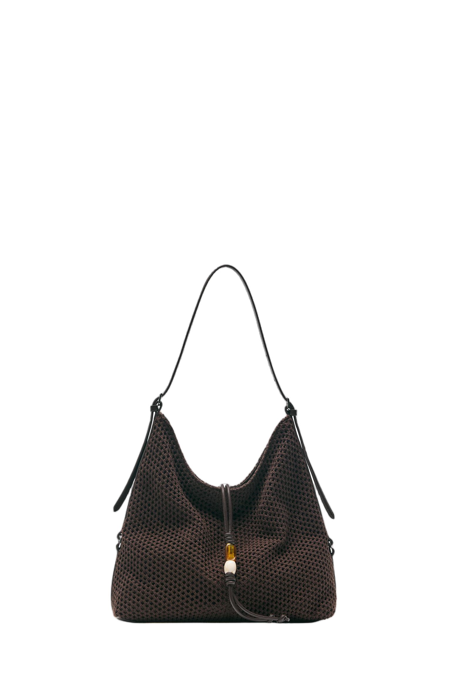 Embellished mesh tote bag — Brown
