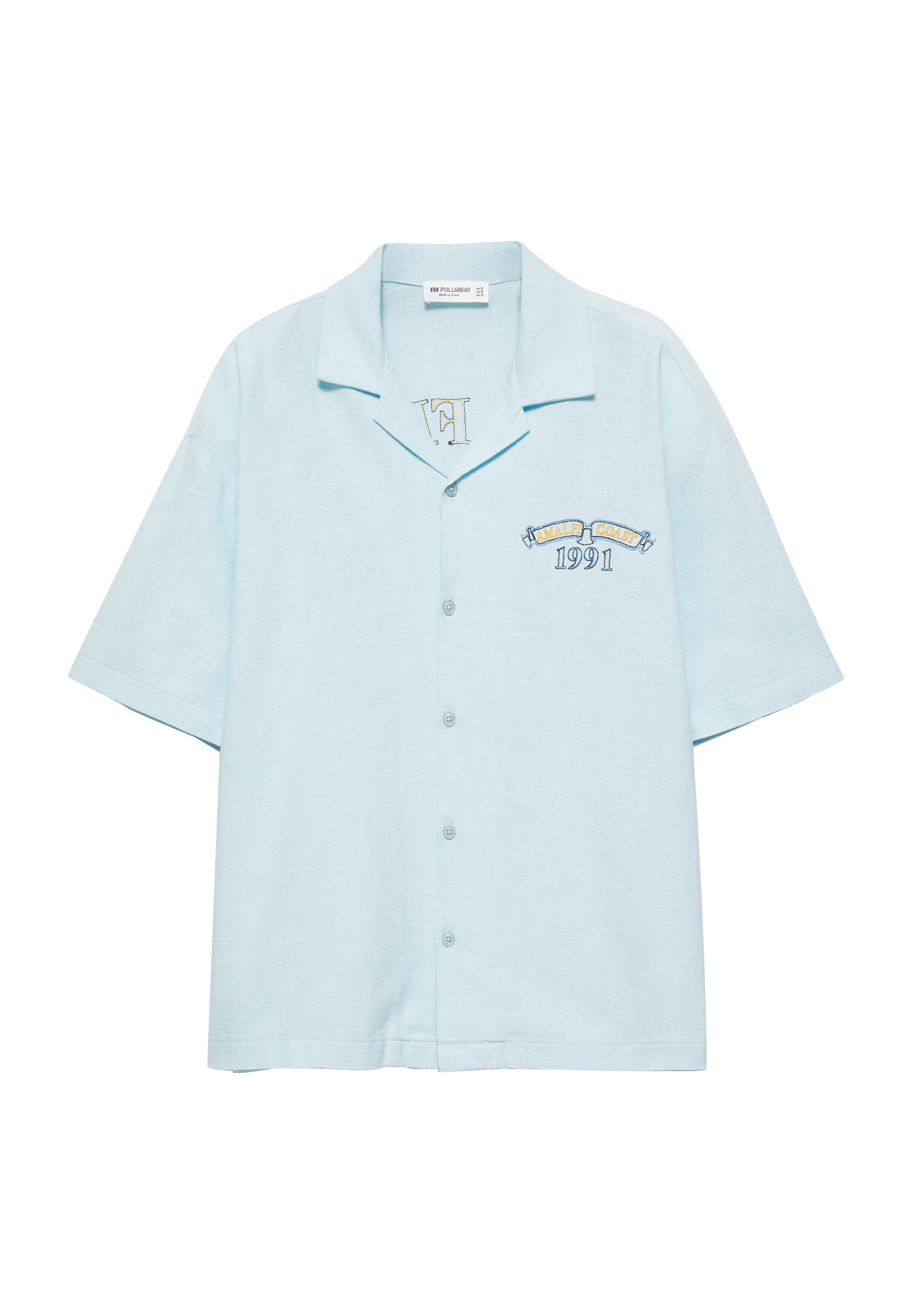 Short sleeve embroidered shirt — Pale blue