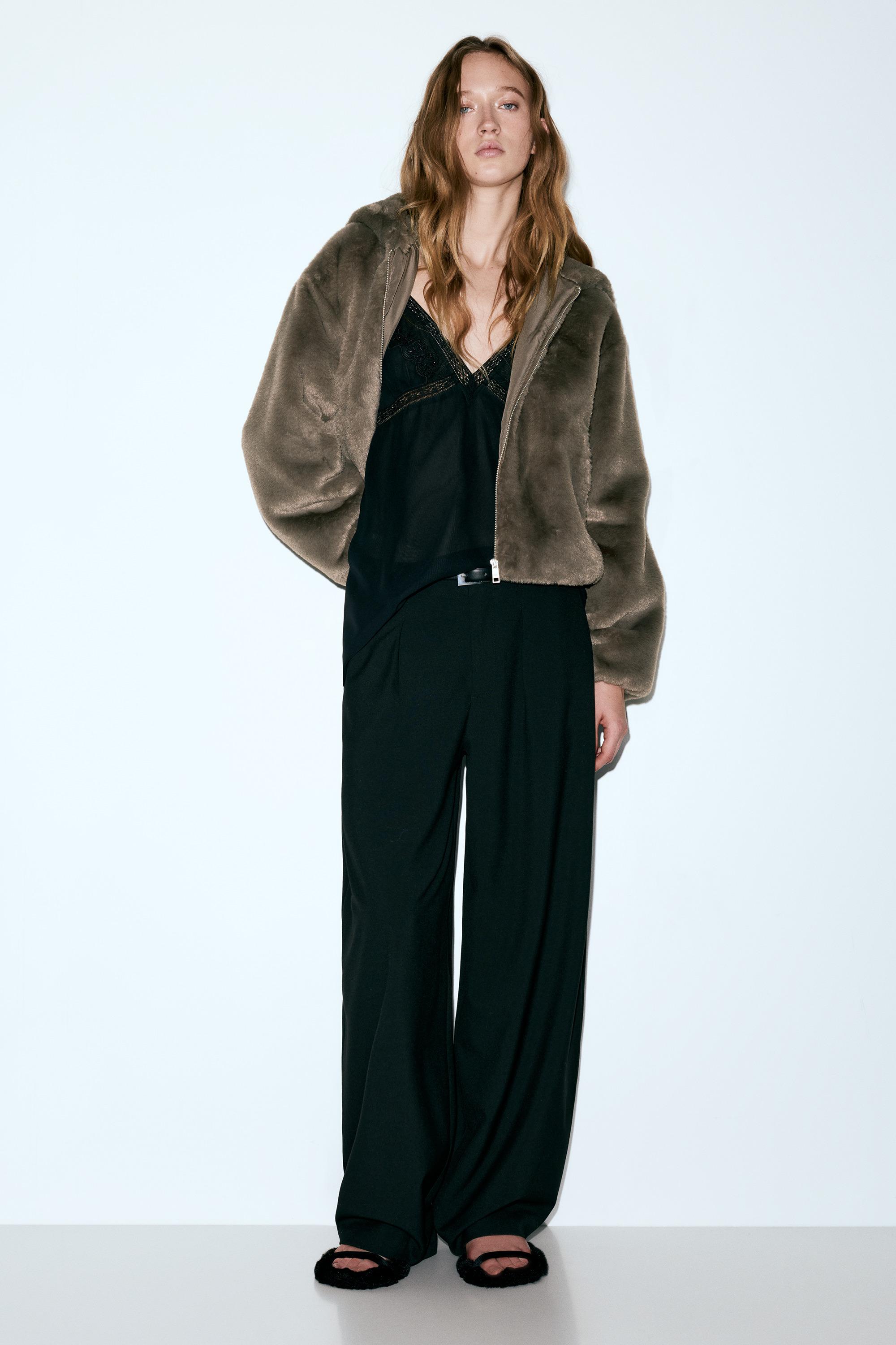 Kapüşonlu suni kürk ceket - Görsel 16