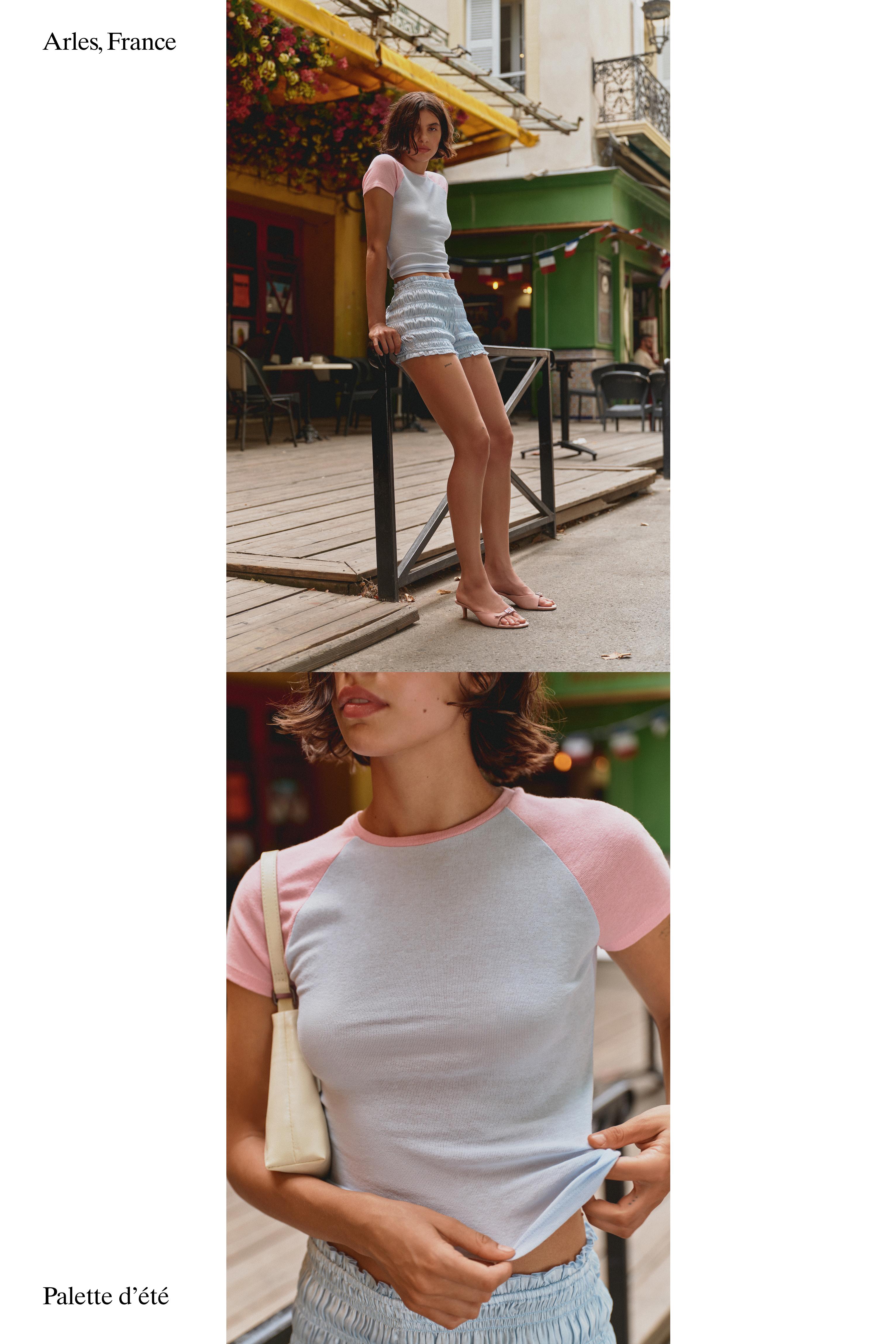 Contrast raglan sleeve T-shirt — Pastel blue