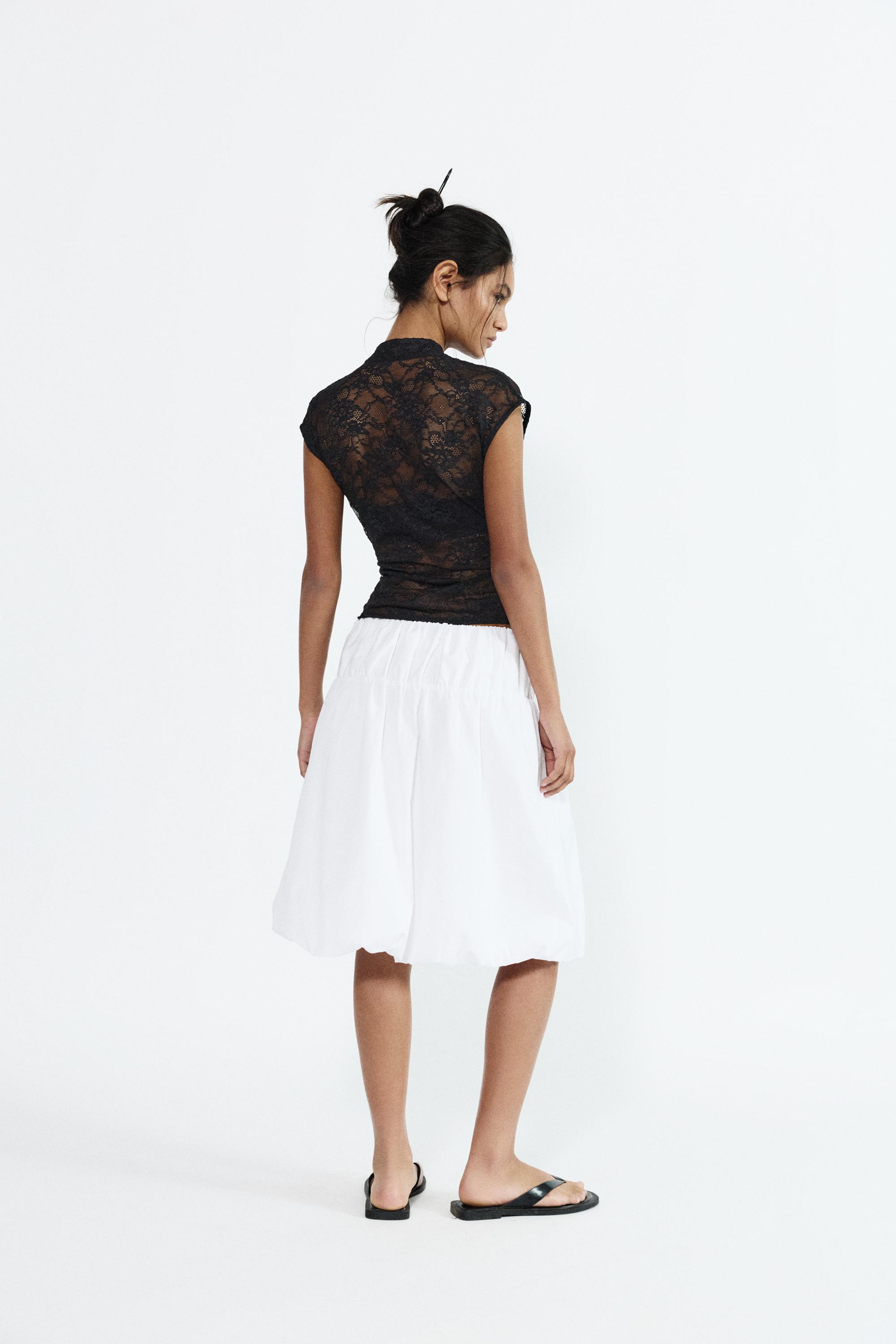 Lace stand collar top — Black
