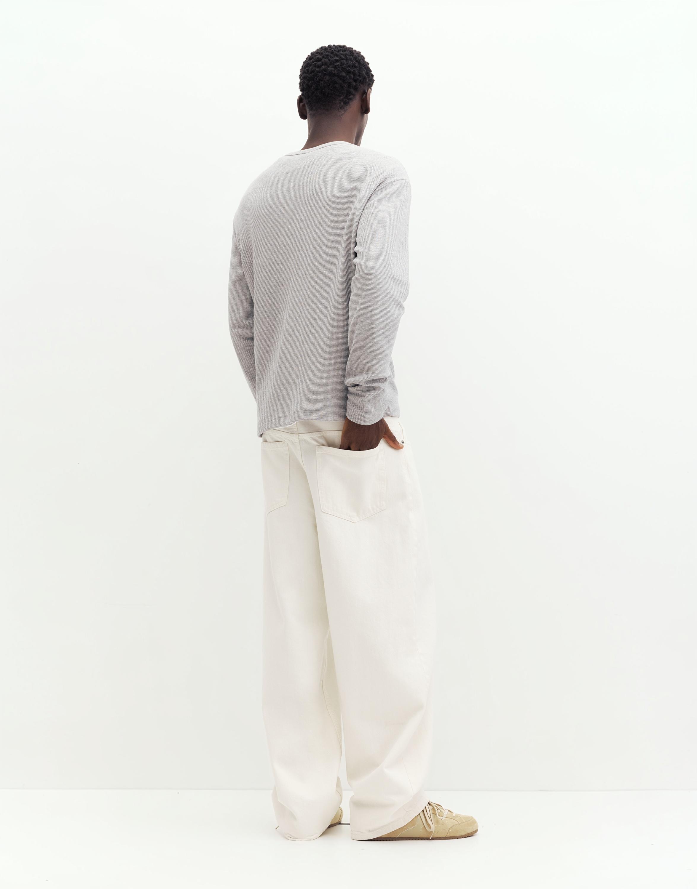 Waffle-knit long sleeve T-shirt — Pale marl