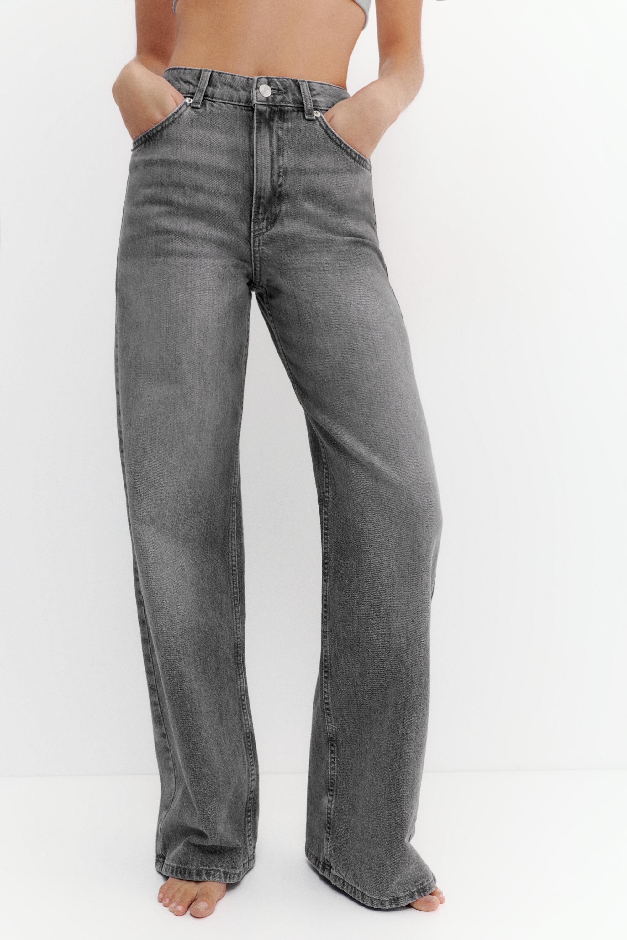 High-waist wide-leg jeans — Medium grey