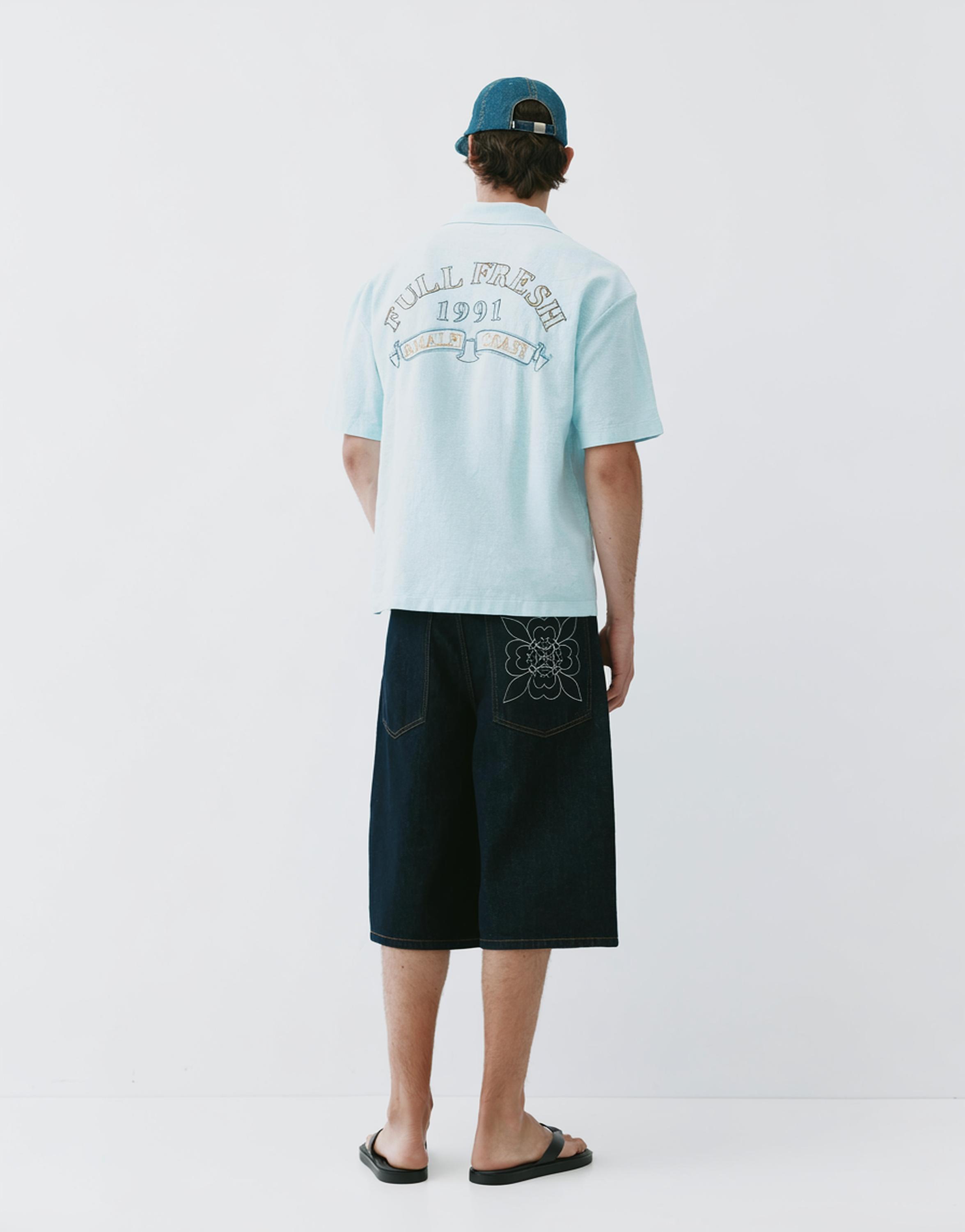 Short sleeve embroidered shirt — Pale blue