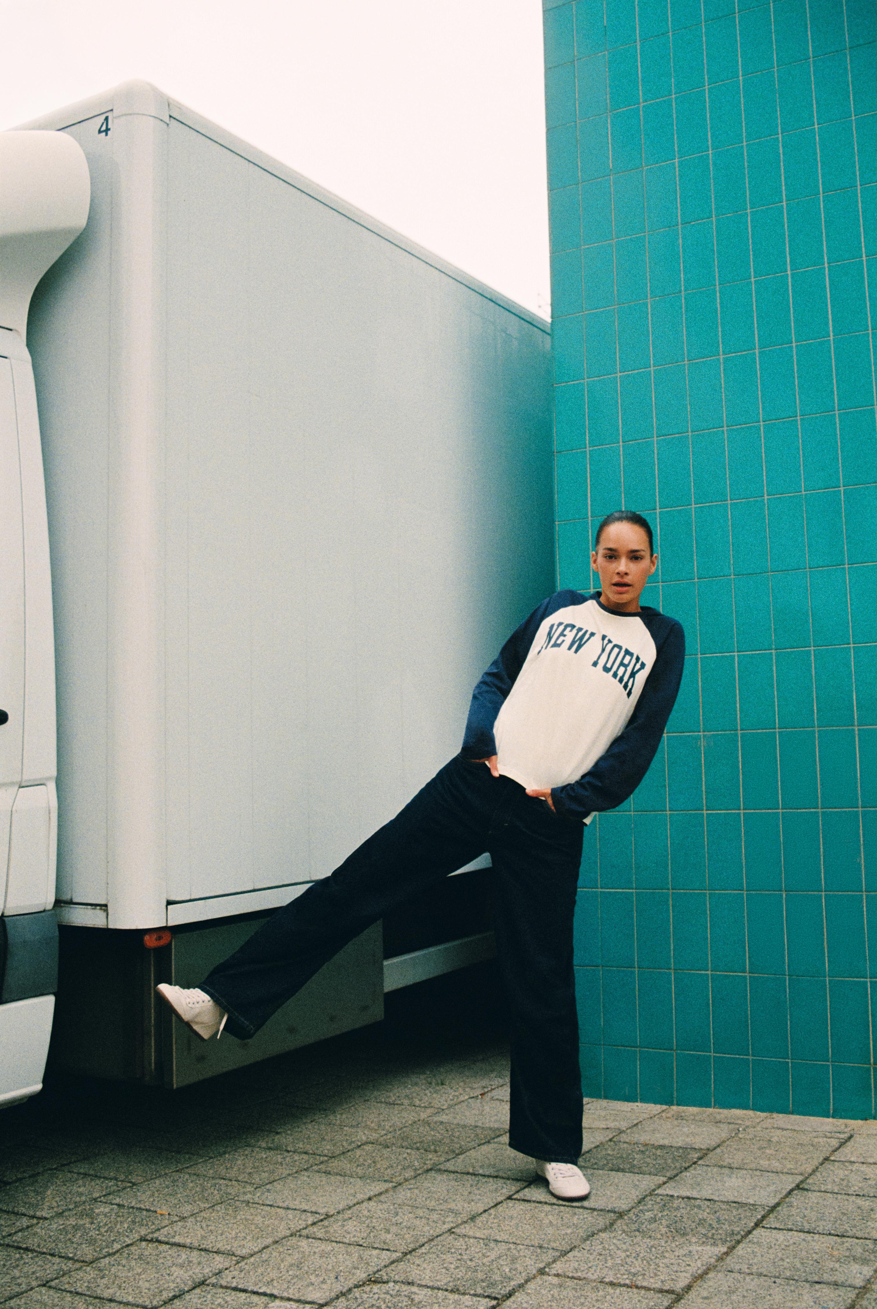 New York raglan T-shirt — Ecru/Blue