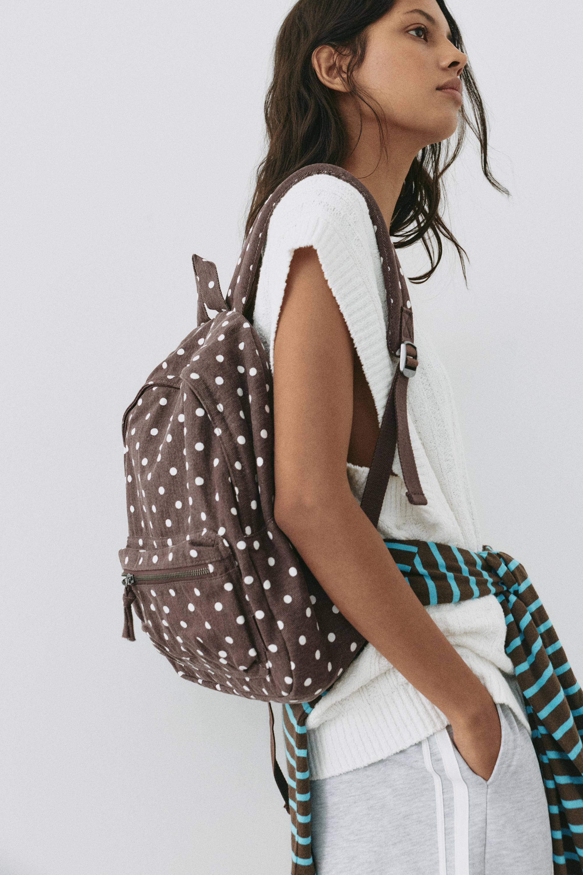 Canvas polka dot backpack — Brown