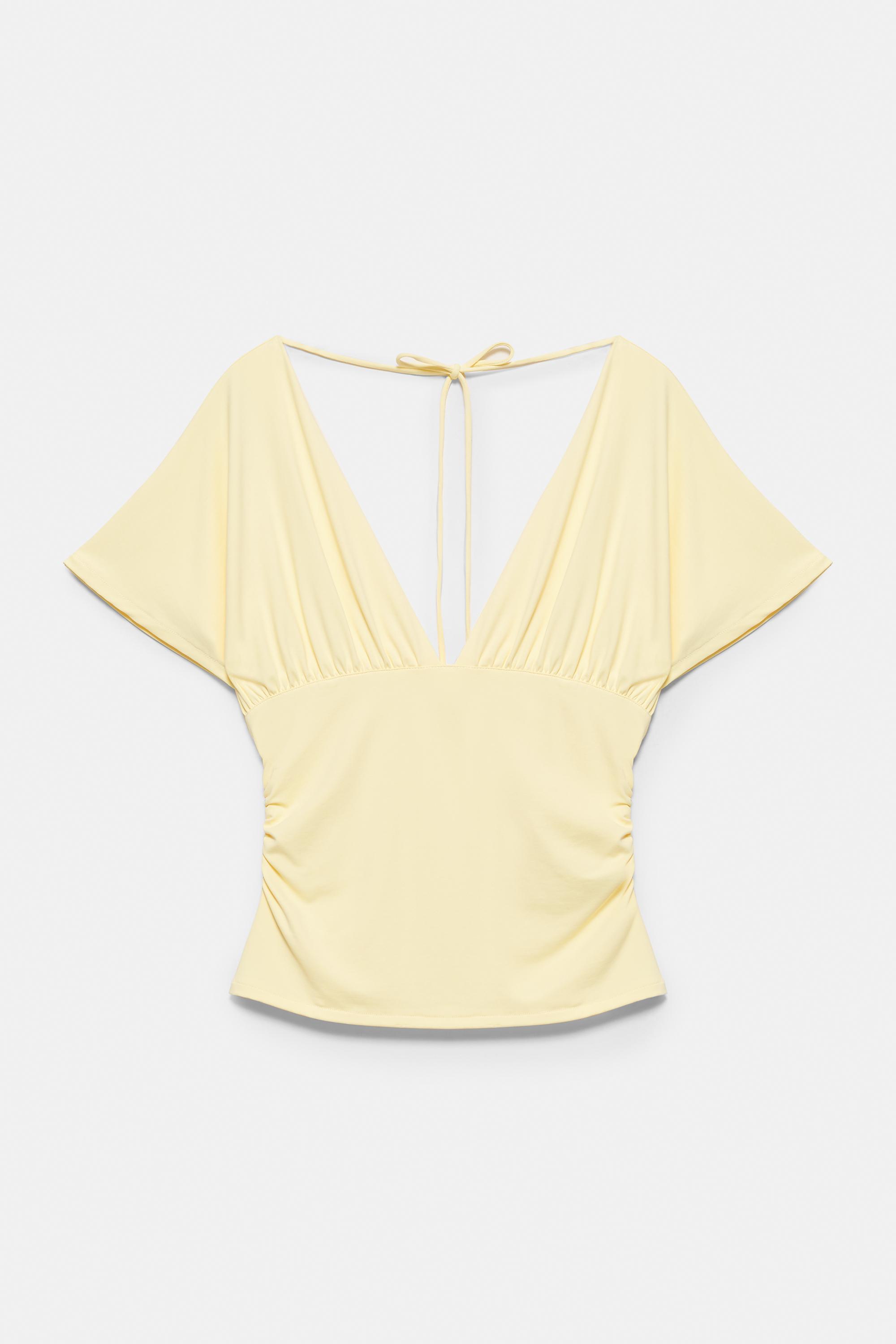 Gathered V-neck top — Yellow