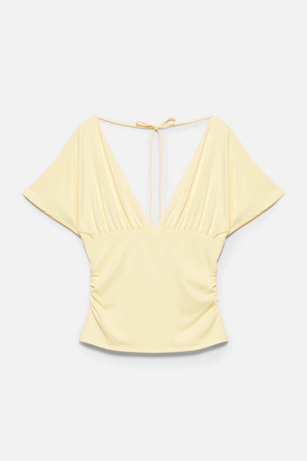Gathered V-neck top — Yellow