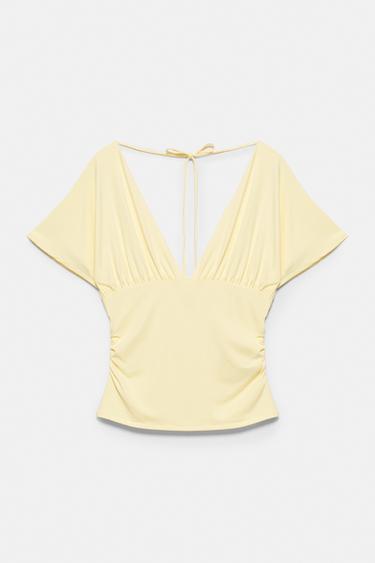 Gathered V-neck top — Yellow 6