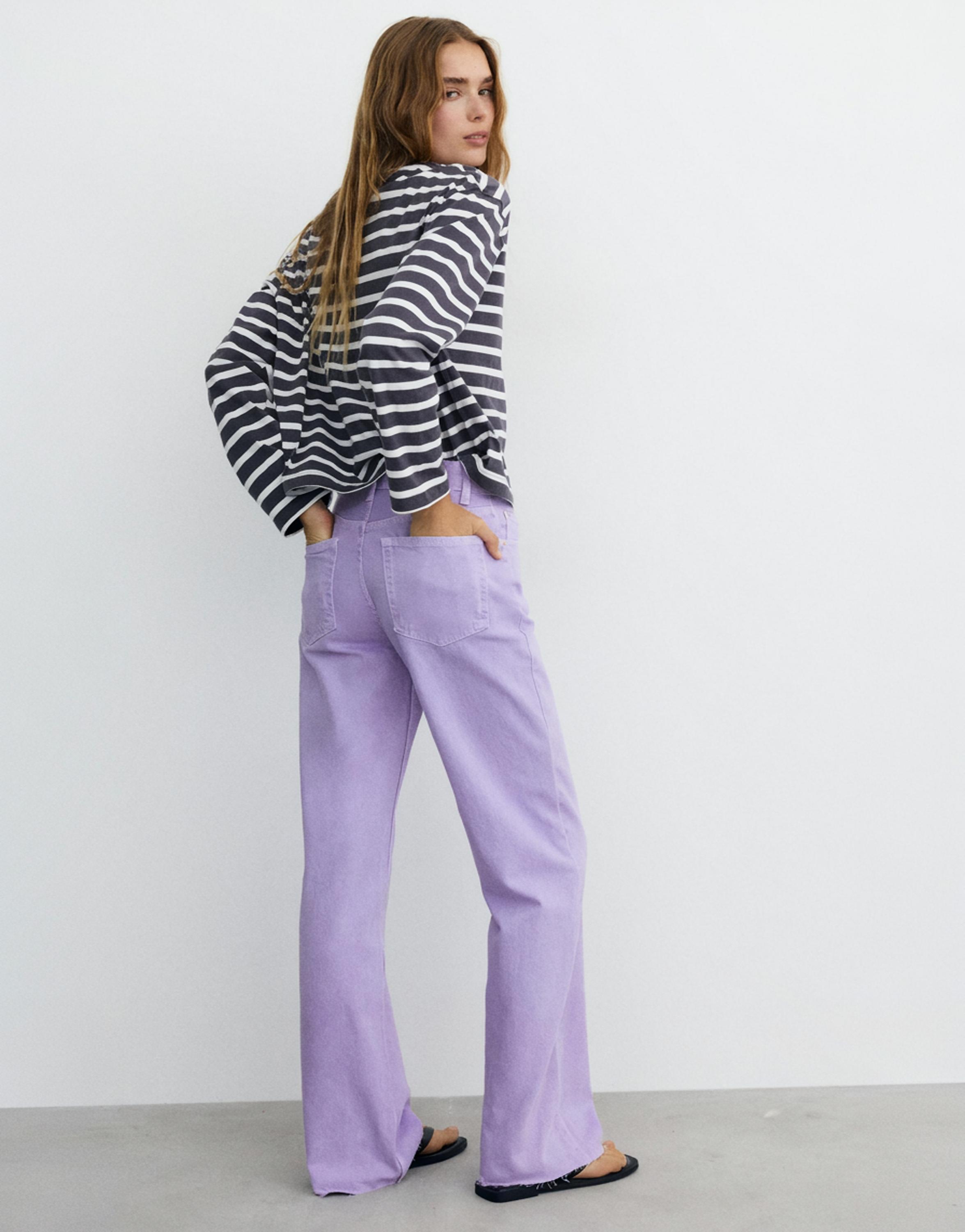 High-waist wide straight-leg jeans — Lilac