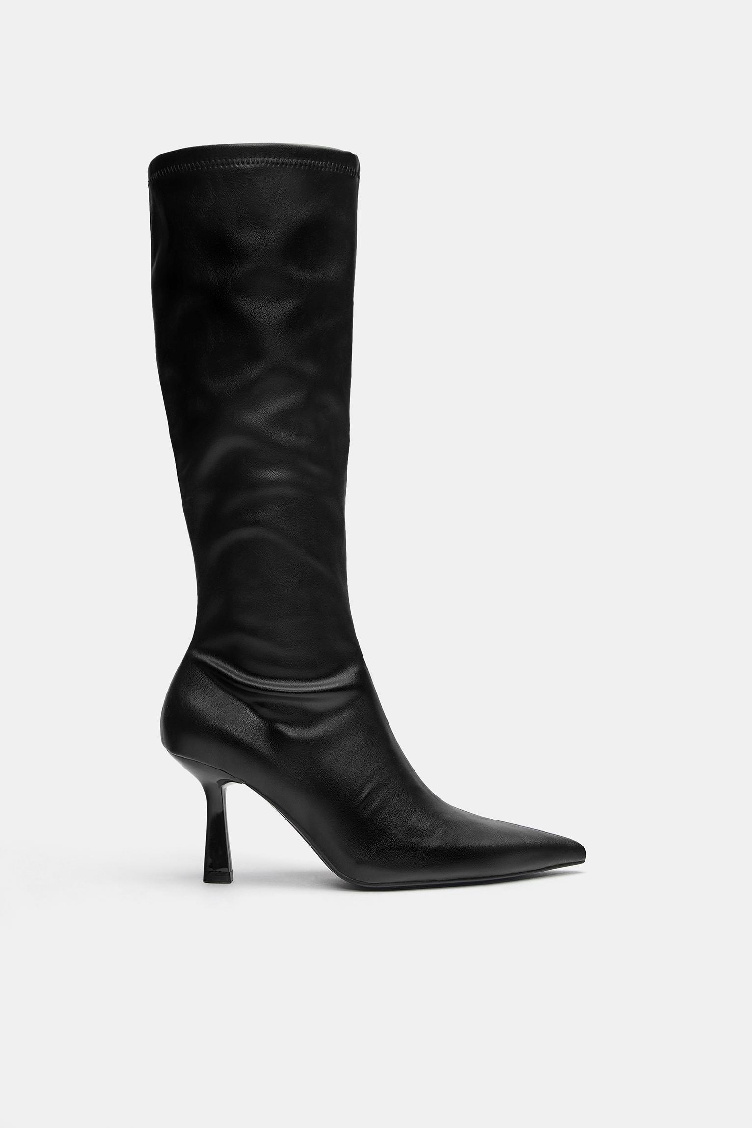 Stretch high-heel knee-high boots — Black