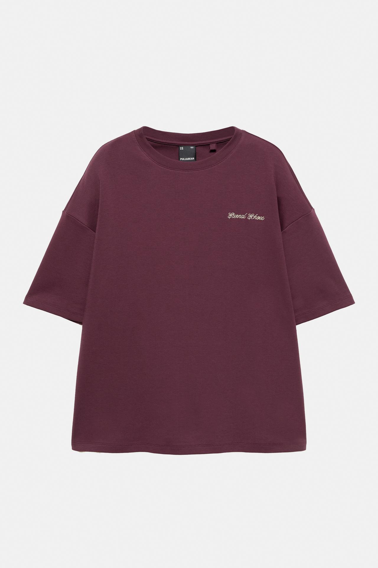 Short sleeve sweatshirt with roses — Wine