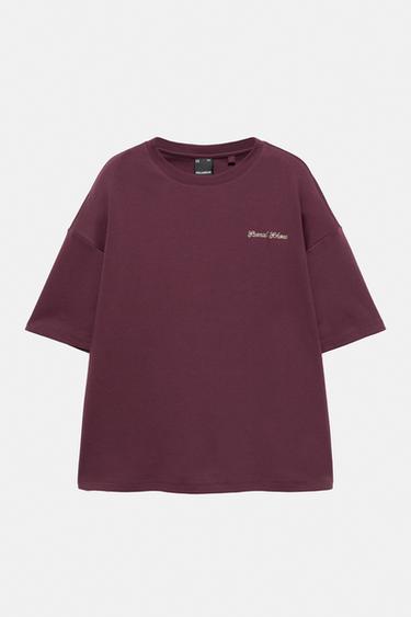 Short sleeve sweatshirt with roses — Wine 5