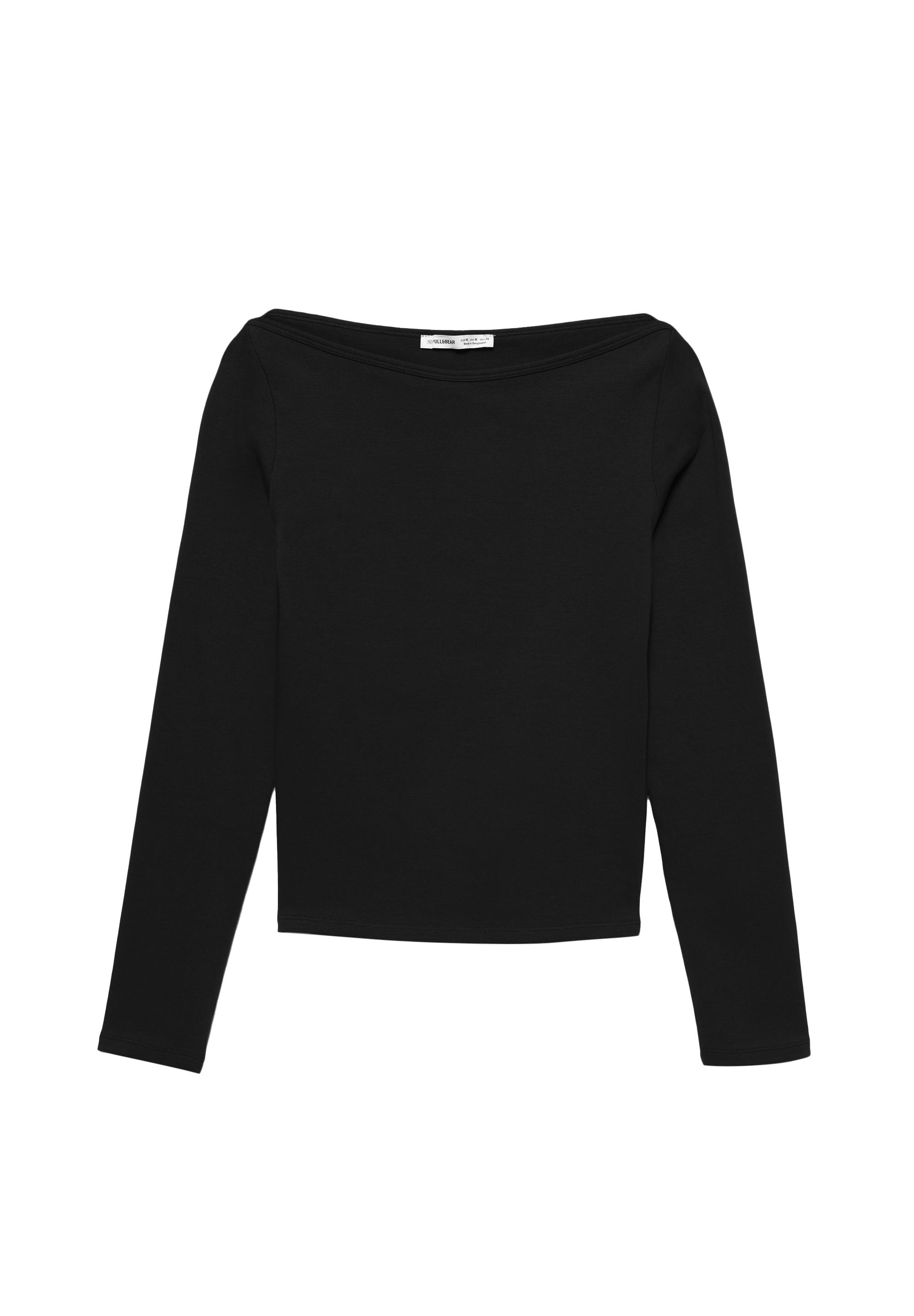 Long sleeve boat neck T-shirt — Black