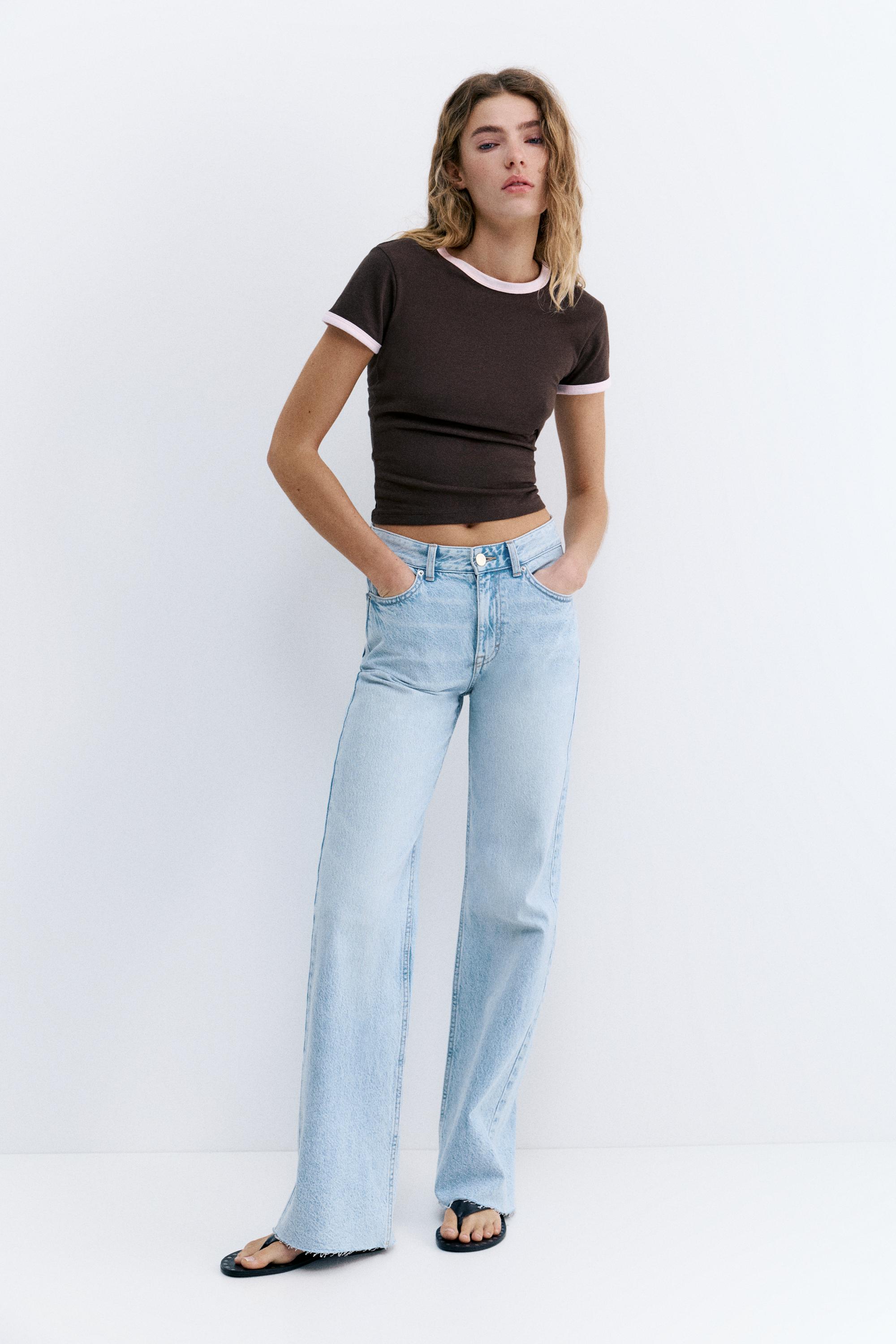 High-waist wide straight-leg jeans — Sky blue