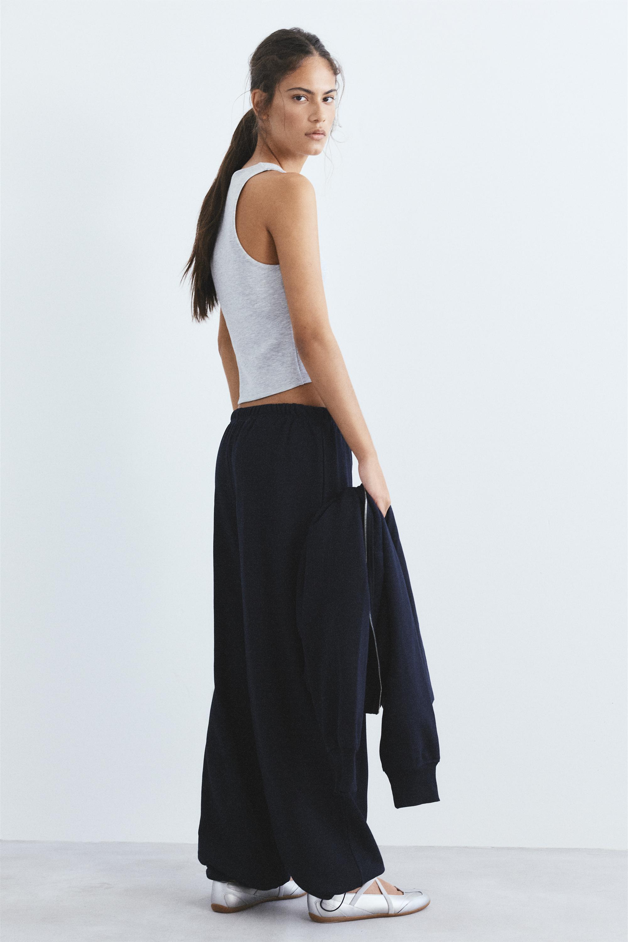 Wide-leg tracksuit bottoms with adjustable hem — Navy