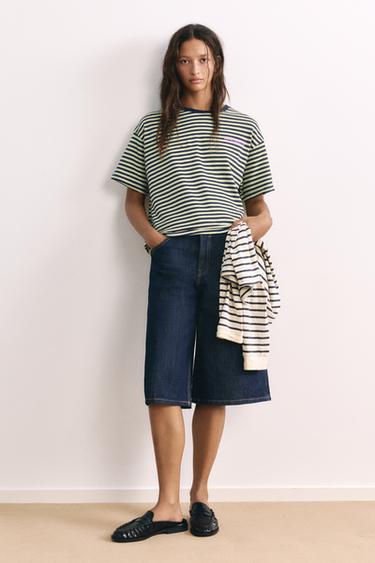 Striped T-shirt with text — Dark navy 2