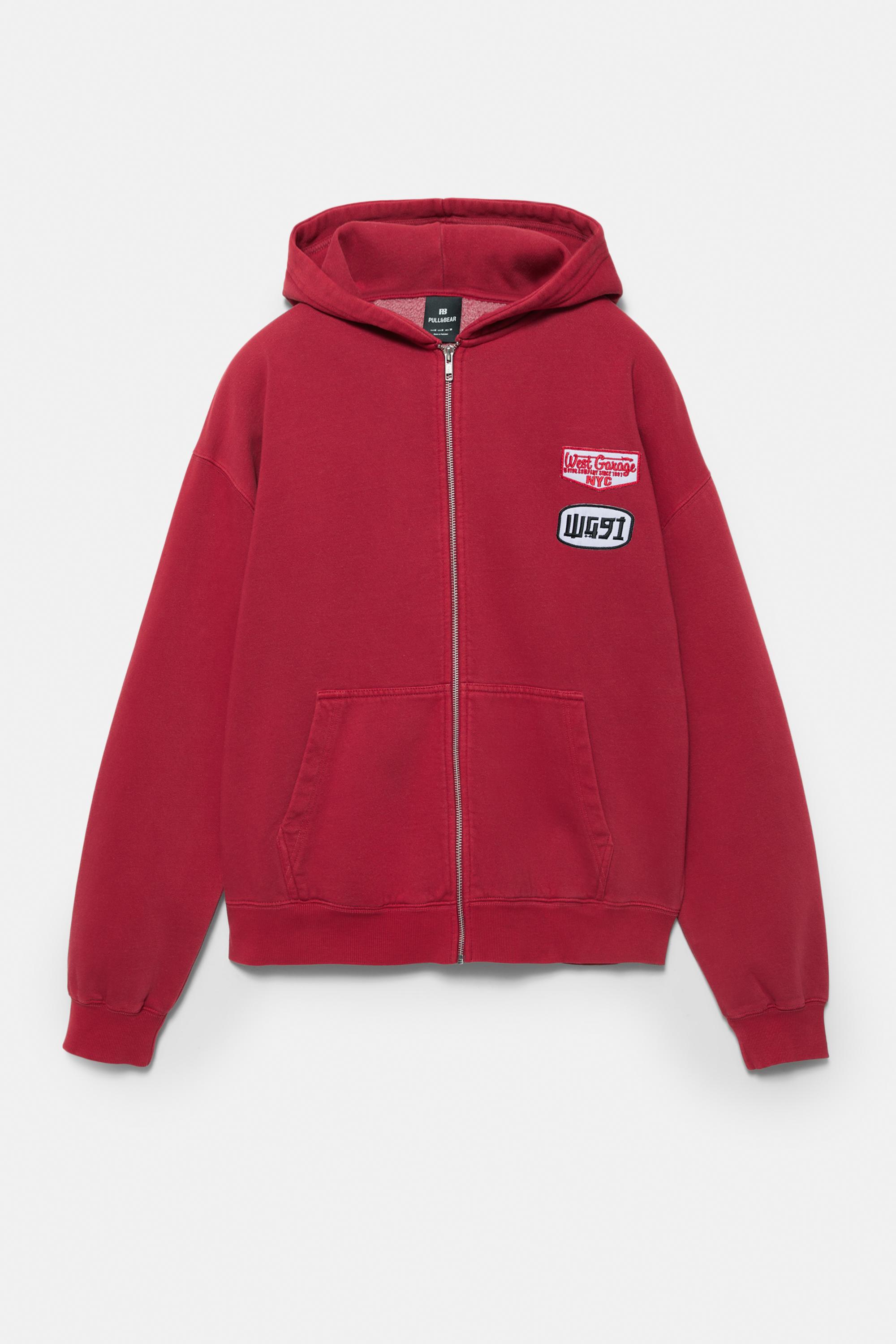 Fermuarlı yamalı kapüşonlu sweatshirt - Görsel 5