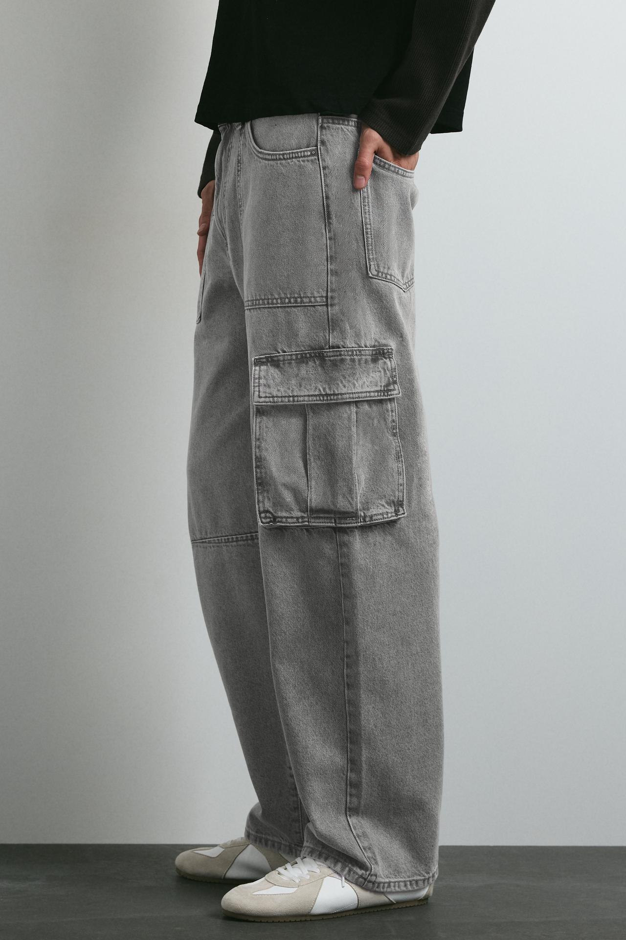 Relaxed cargo jeans — Pale grey