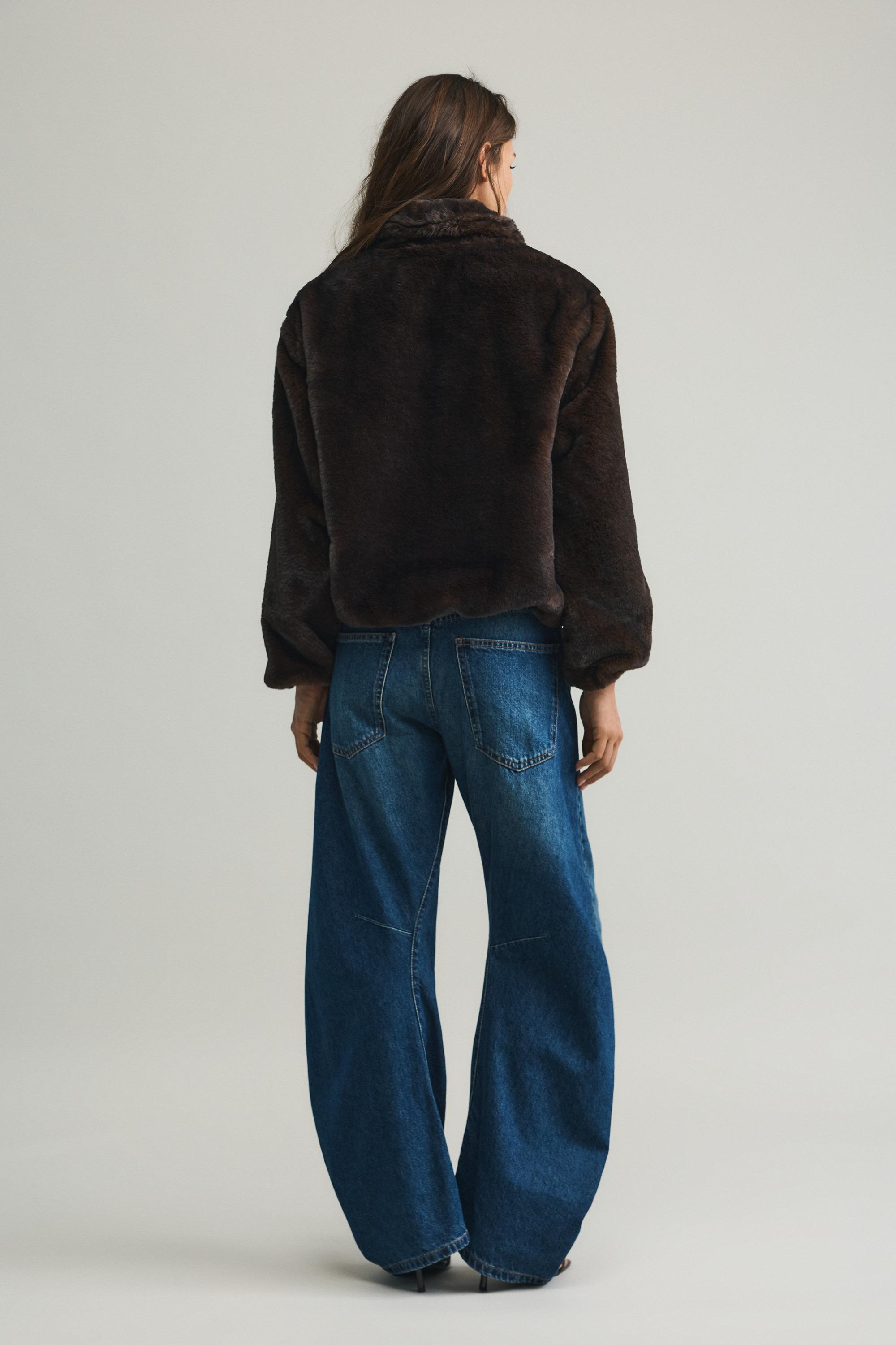 Dik yaka suni kürk ceket - Görsel 13