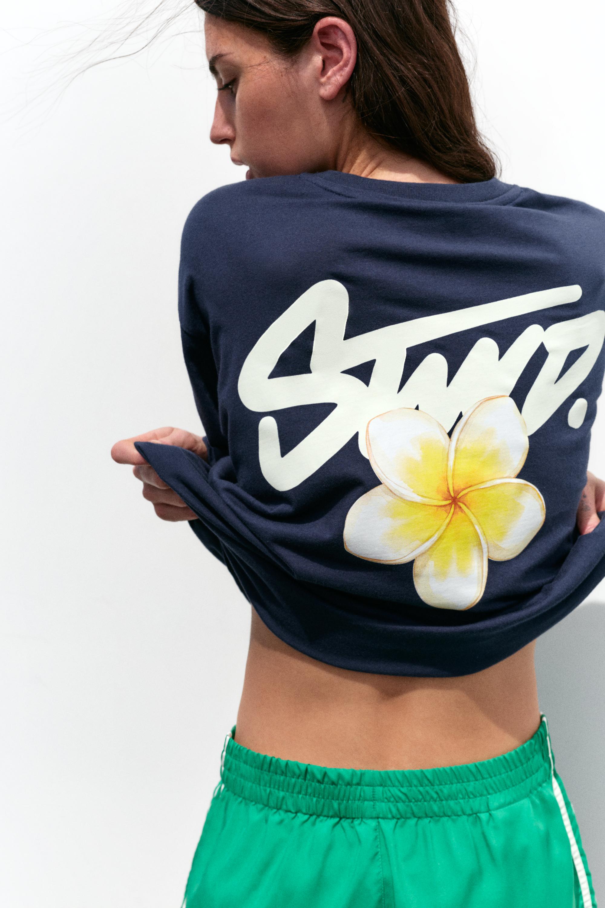 Oversize floral graphic T-shirt — Navy