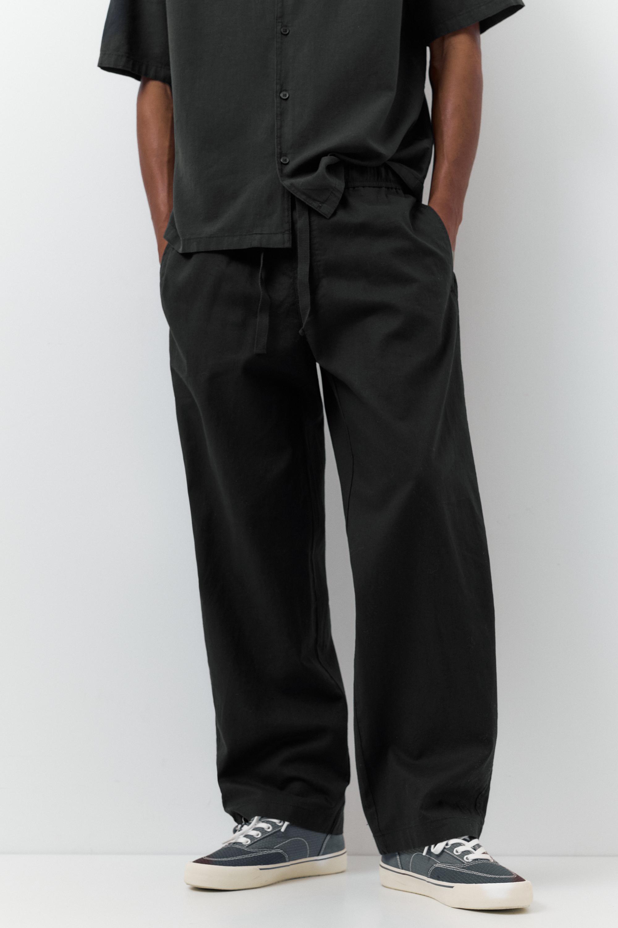 Linen blend jogger trousers — Black