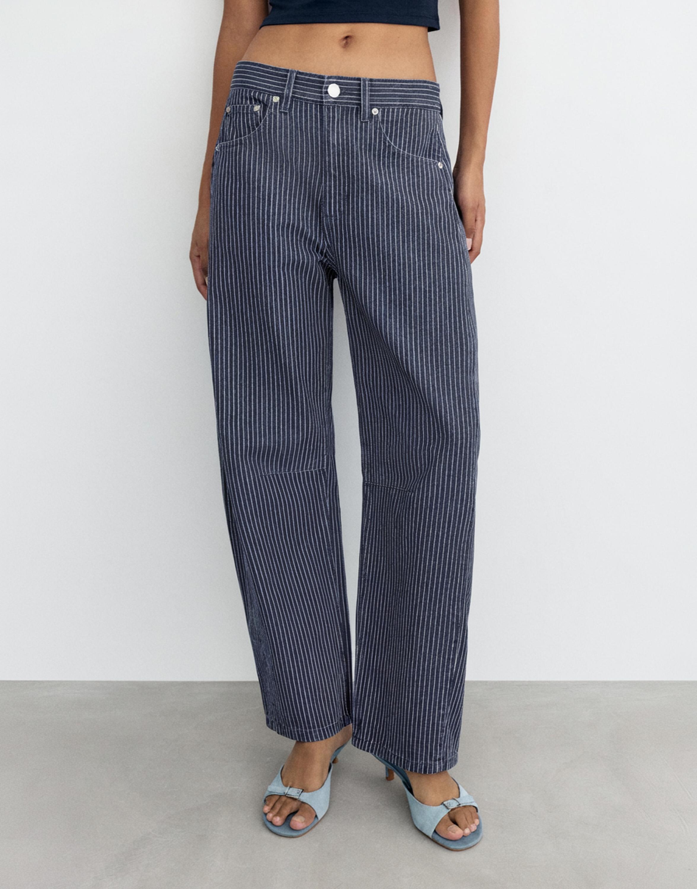 Striped balloon jeans with seams — Medium blue