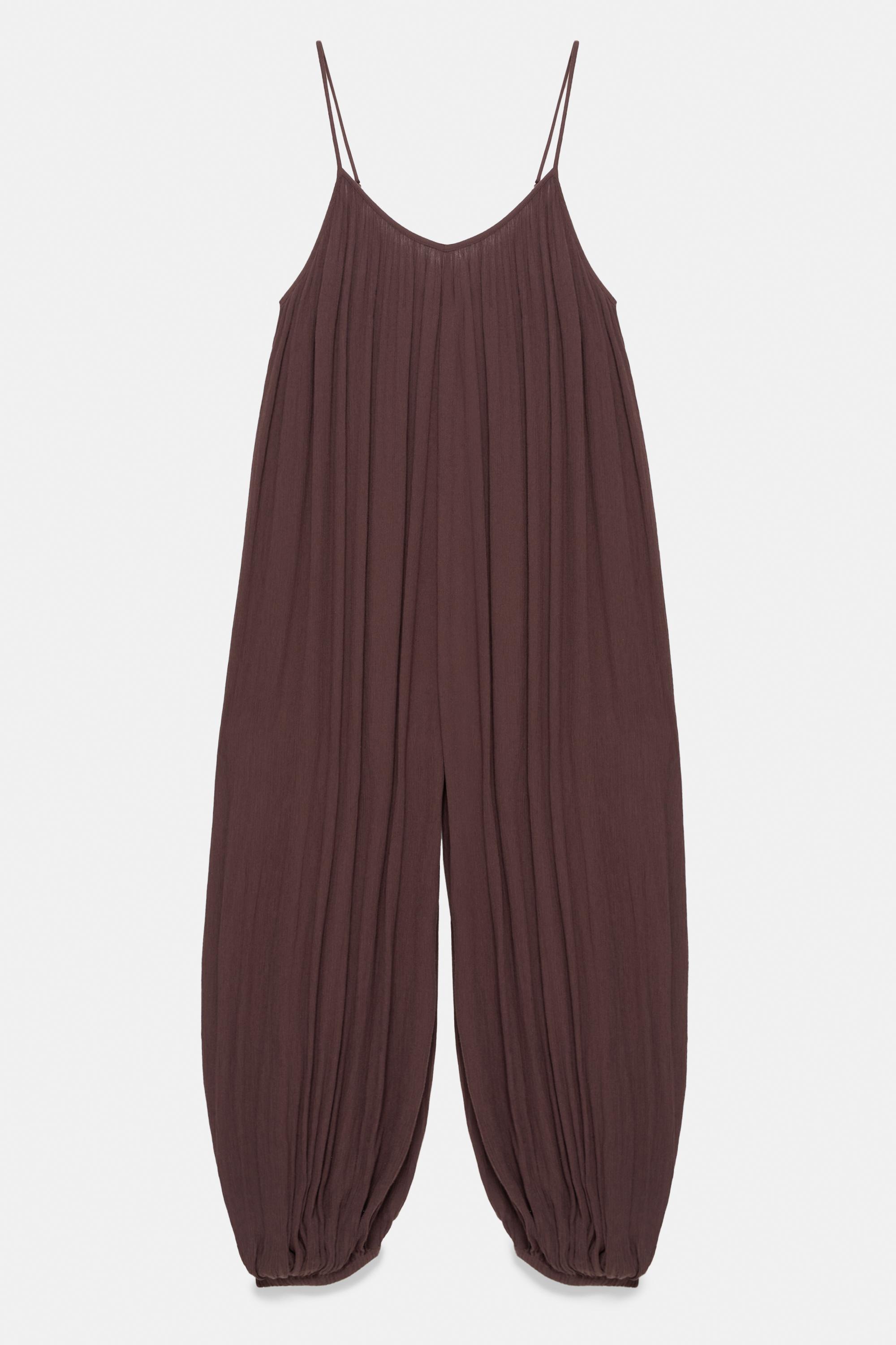 Flowing strappy sarouel jumpsuit — Brown