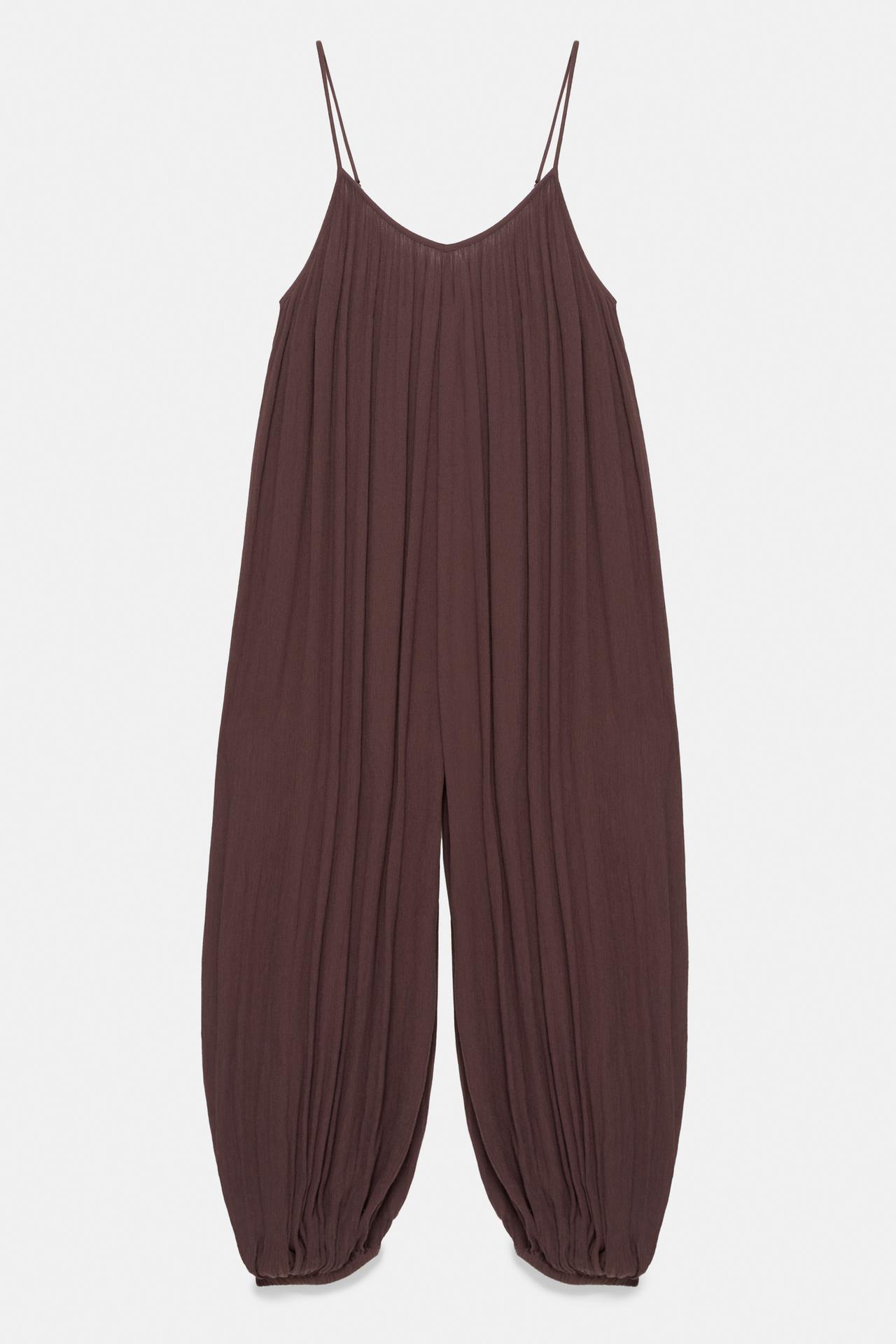 Flowing strappy sarouel jumpsuit — Brown