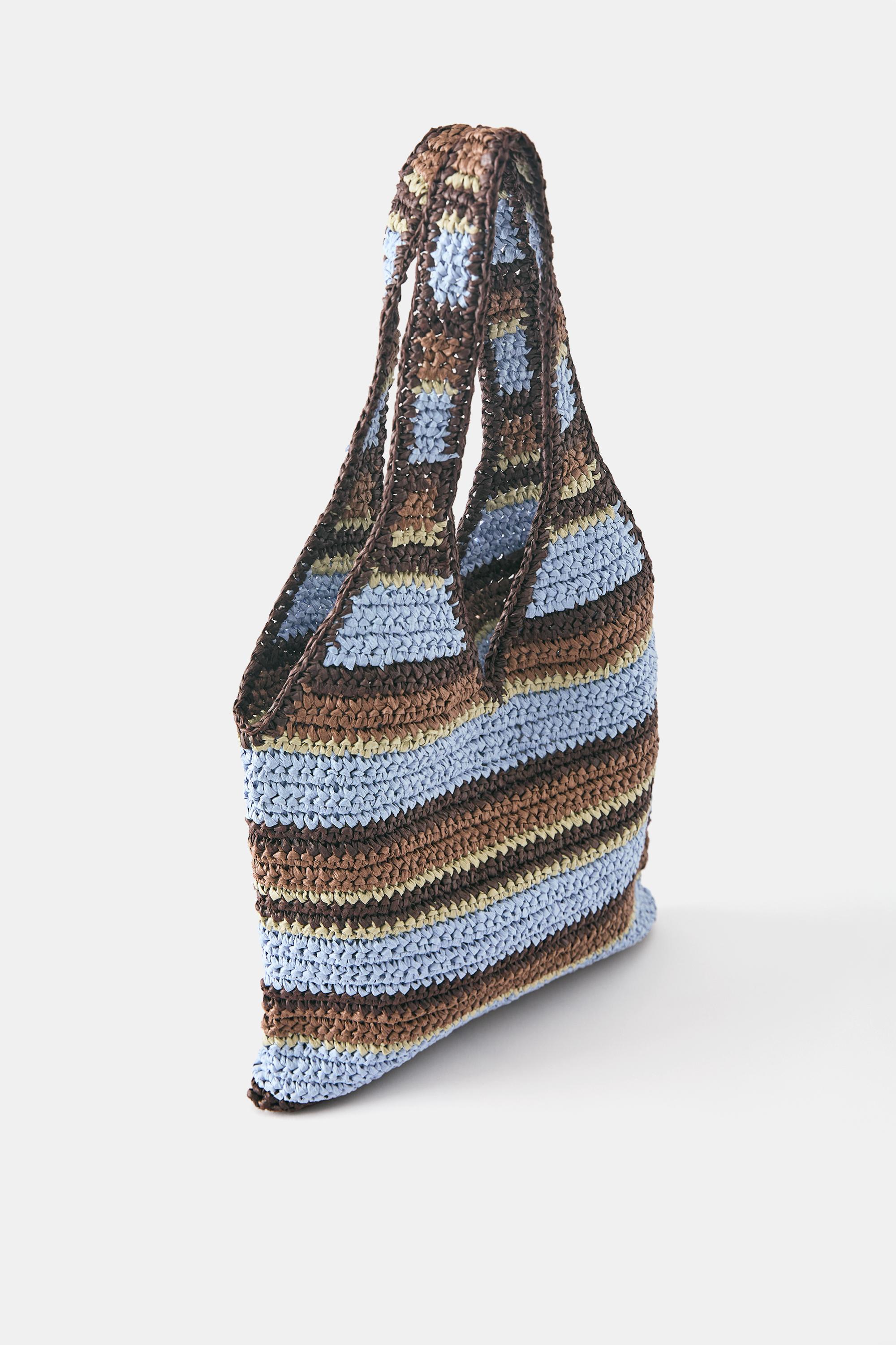 Striped woven shoulder bag — Blue