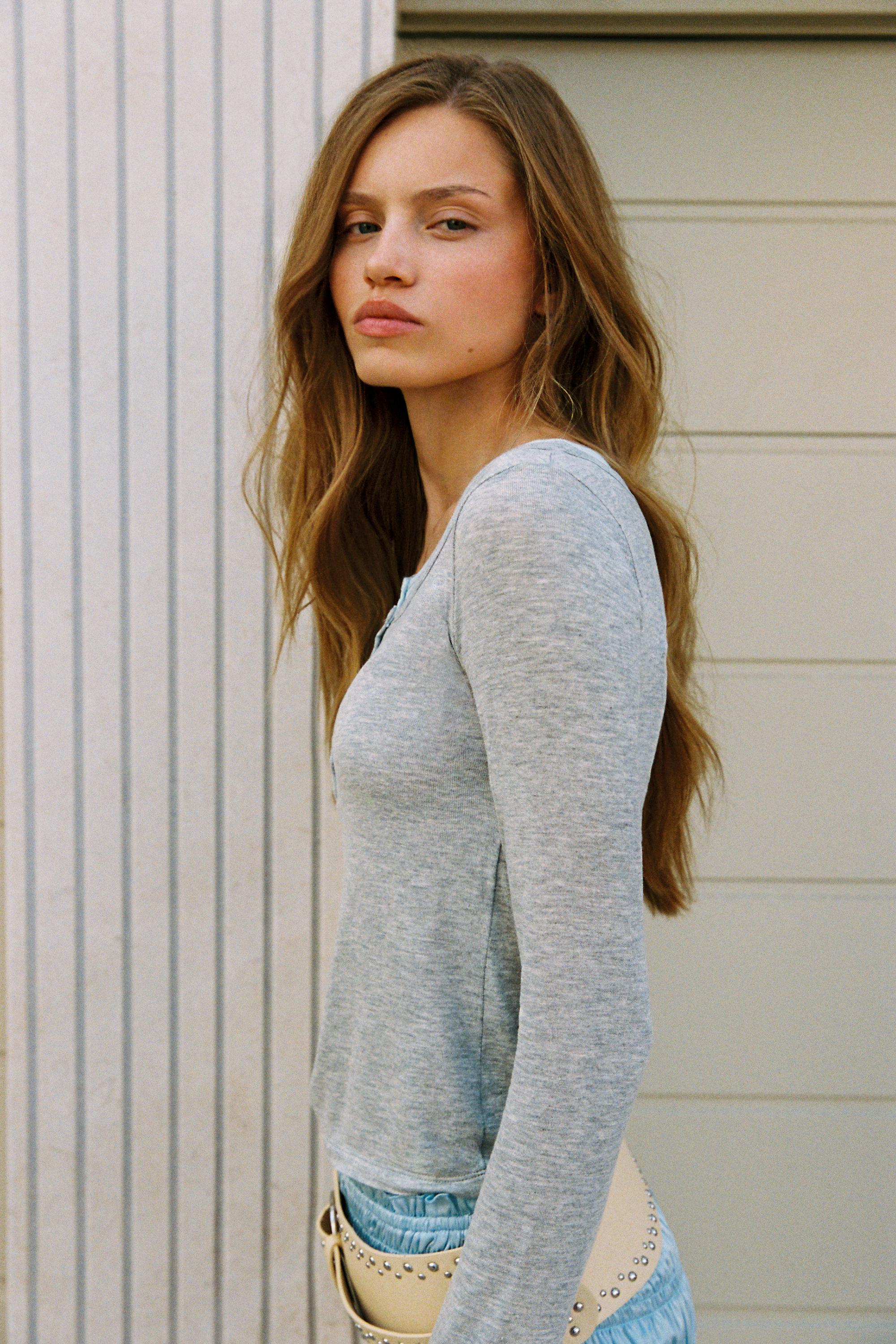 Buttoned double-layer T-shirt — Grey marl