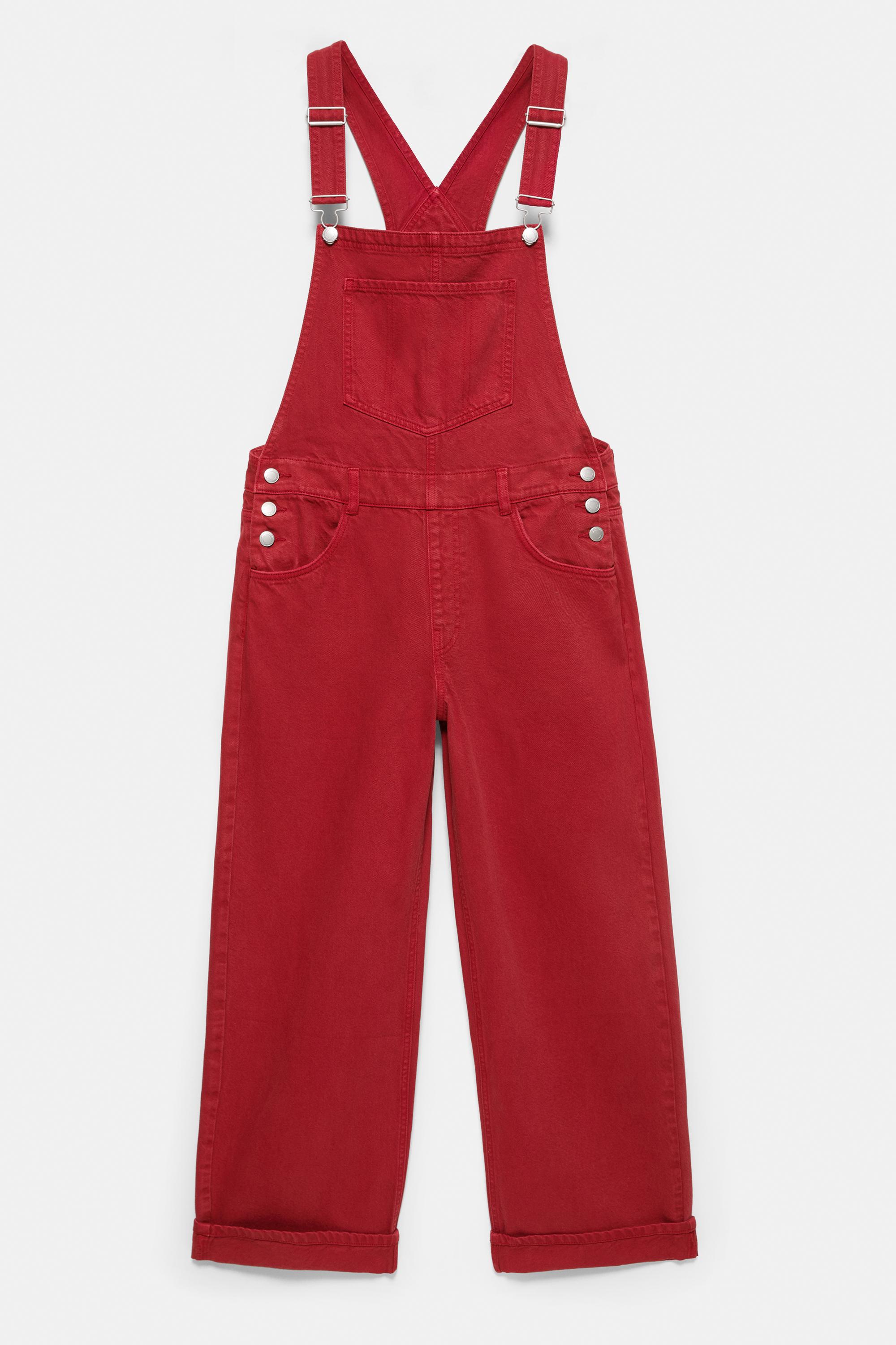 Long denim dungarees — Burgundy