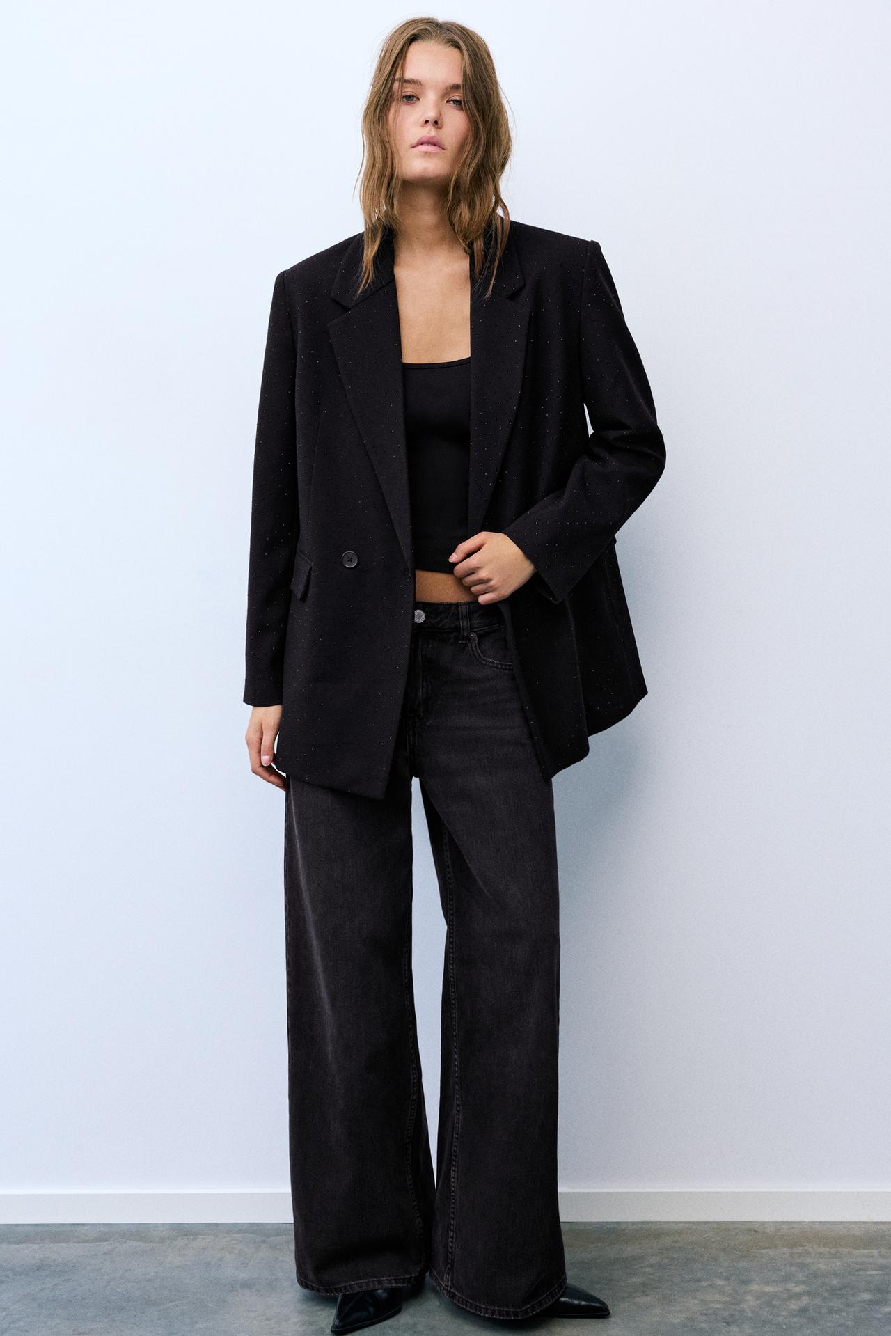 Rhinestone double-breasted blazer — Black